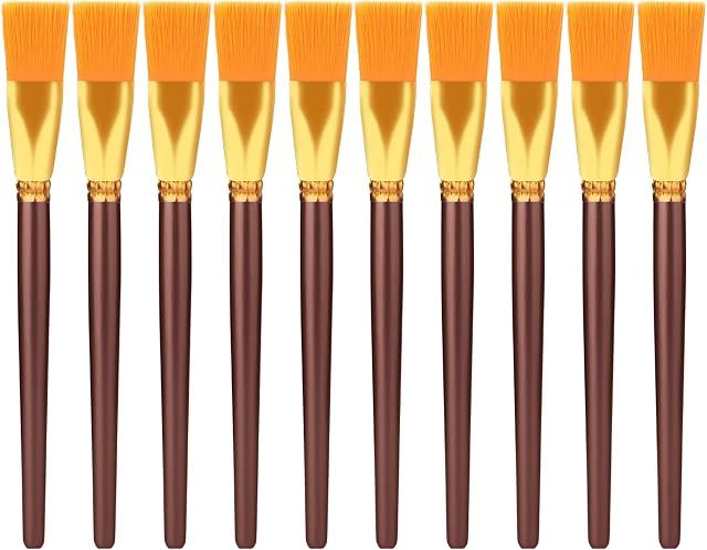 10pcs Flat Paint Brushes 1 Inch Wide, Watercolor Acrylic Paint Brush Bulk Synthetic Nylon Oil Painting Brushes for Artists Professional Amateurs Gouache & Acrylic Painting Crafts (Brown)