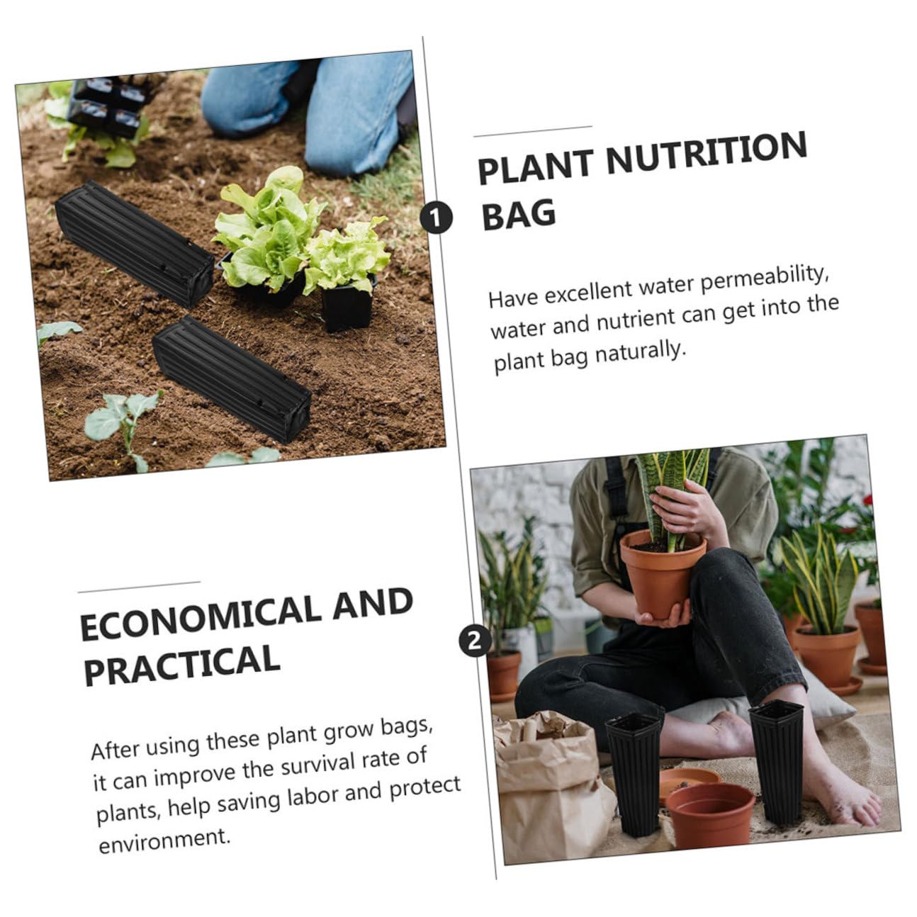 Housoutil Lot de 60 Pots de Jardin pour Semis, Tubes de Culture en Plastique Noir Épais 10x30 Cm, Godets Profonds pour Plantation D’Agrumes, Légumes et Fleurs, Pots de Démarrage