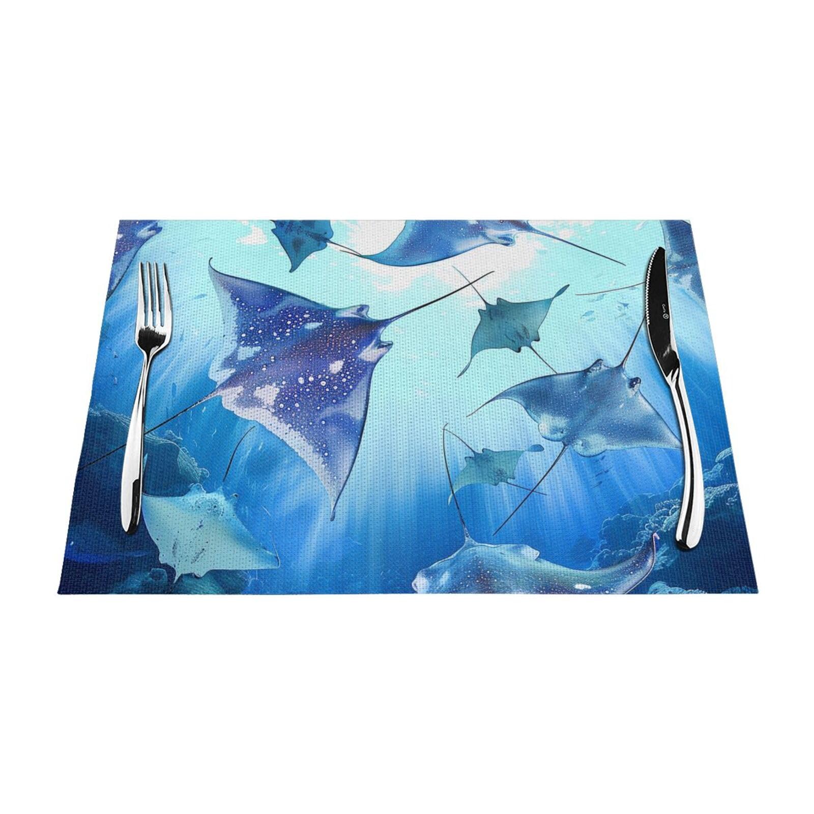 Sea Animals Stingrays Printed PVC Placemat 1 PCS for Kitchen Dining Table Heat-resistand Washable Table Mats 18x12 in