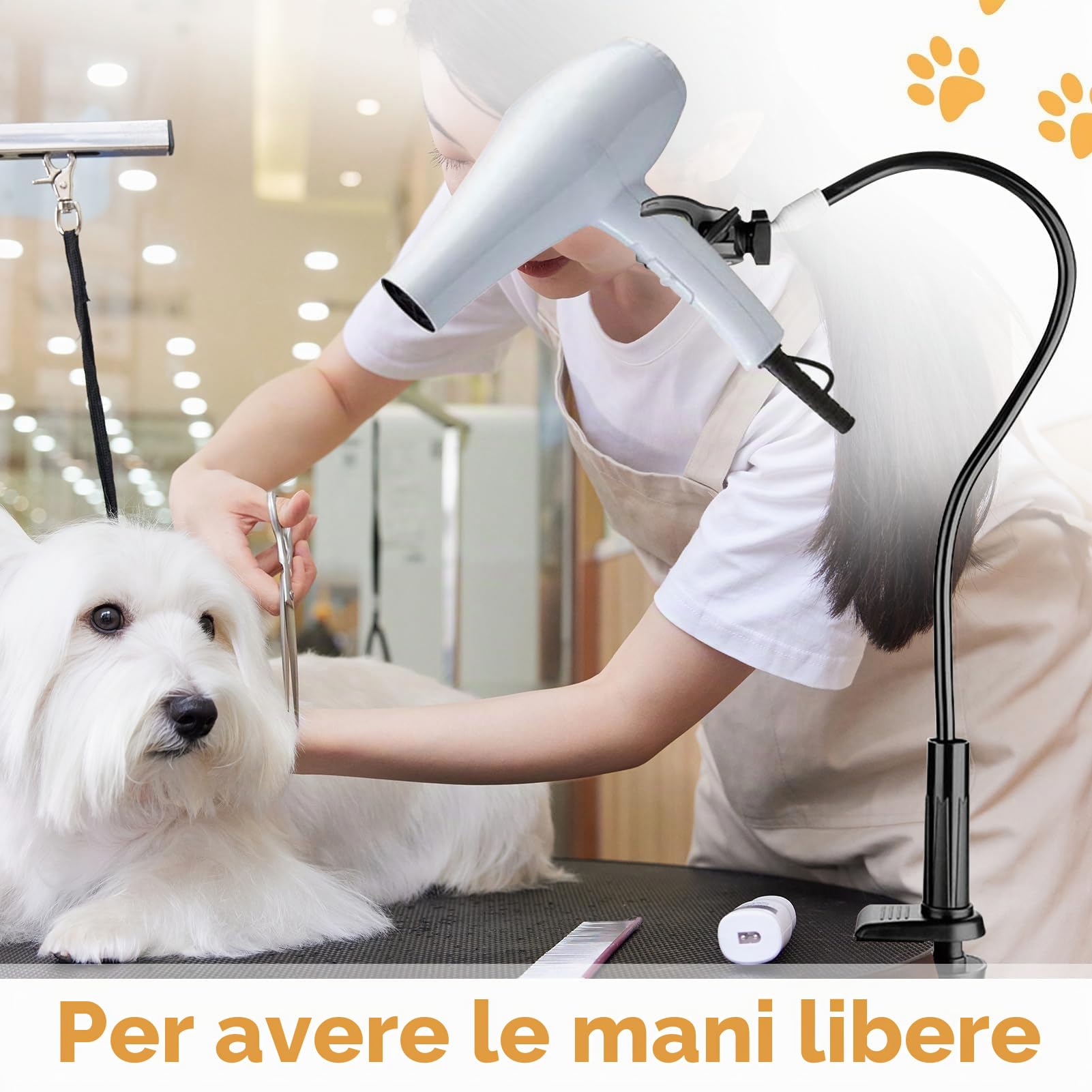 Agatige Porta Asciugacapelli Girevole Regolabile, Staffa per Asciugacapelli Clip Morsetto per Animali Domestici Mani Porta Supporto con Morsetto per Cani e Gatti