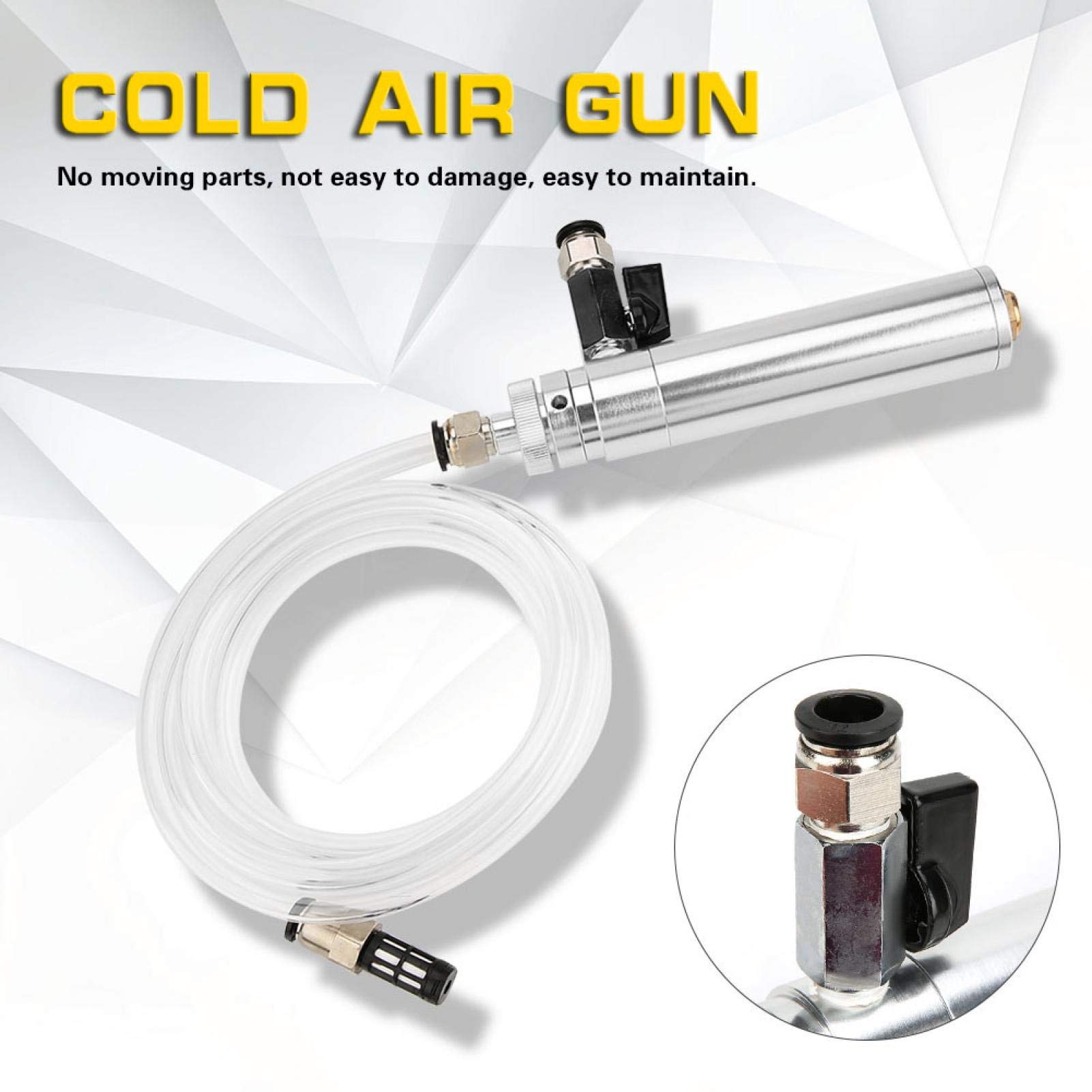 Pistola mecánica de aire frío, Vortex de proceso ajustable Pistola de enfriamiento de aire frío seco, aleación de aluminio con tubo flexible para procesos mecánicos de secado o enfriamiento