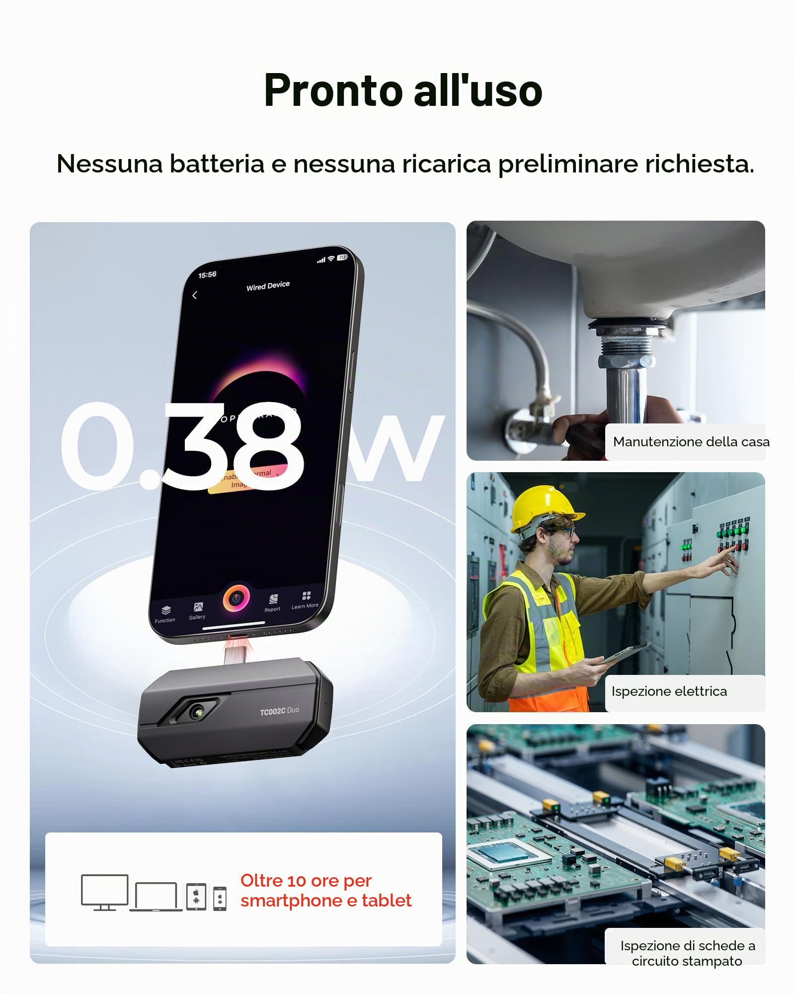 TOPDON Telecamera TC002C Duo per Android/iOS, 512 x 384 TISR ad alta risoluzione, -20-550 °C, 25 Hz, per smartphone/tablet/PC, USB-C/Lightning, fotocamera a infrarossi per ispezioni elettriche