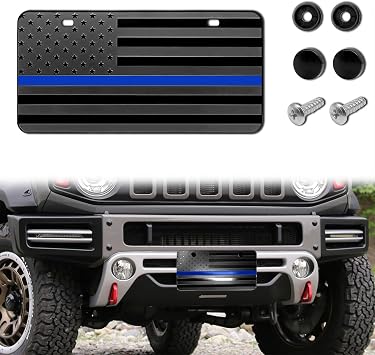 American Flag License Plate, Aluminum 3D Metal Embossed License Plate with USA Flag, Patriotic Embossed License Plate Bracket Frame Holder, 6 x 12 Inch Black+Blue