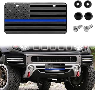 American Flag License Plate, Aluminum 3D Metal Embossed License Plate with USA Flag, Patriotic Embossed License Plate Bracket Frame Holder, 6 x 12 Inch (Black+Blue)
