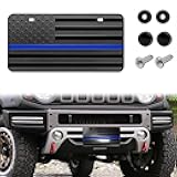 Piburth American Flag License Plate, Aluminum 3D Metal Embossed License Plate with USA Flag, Patriotic Embossed License Plate Bracket Frame Holder, 6 x 12 Inch (Black+Blue)