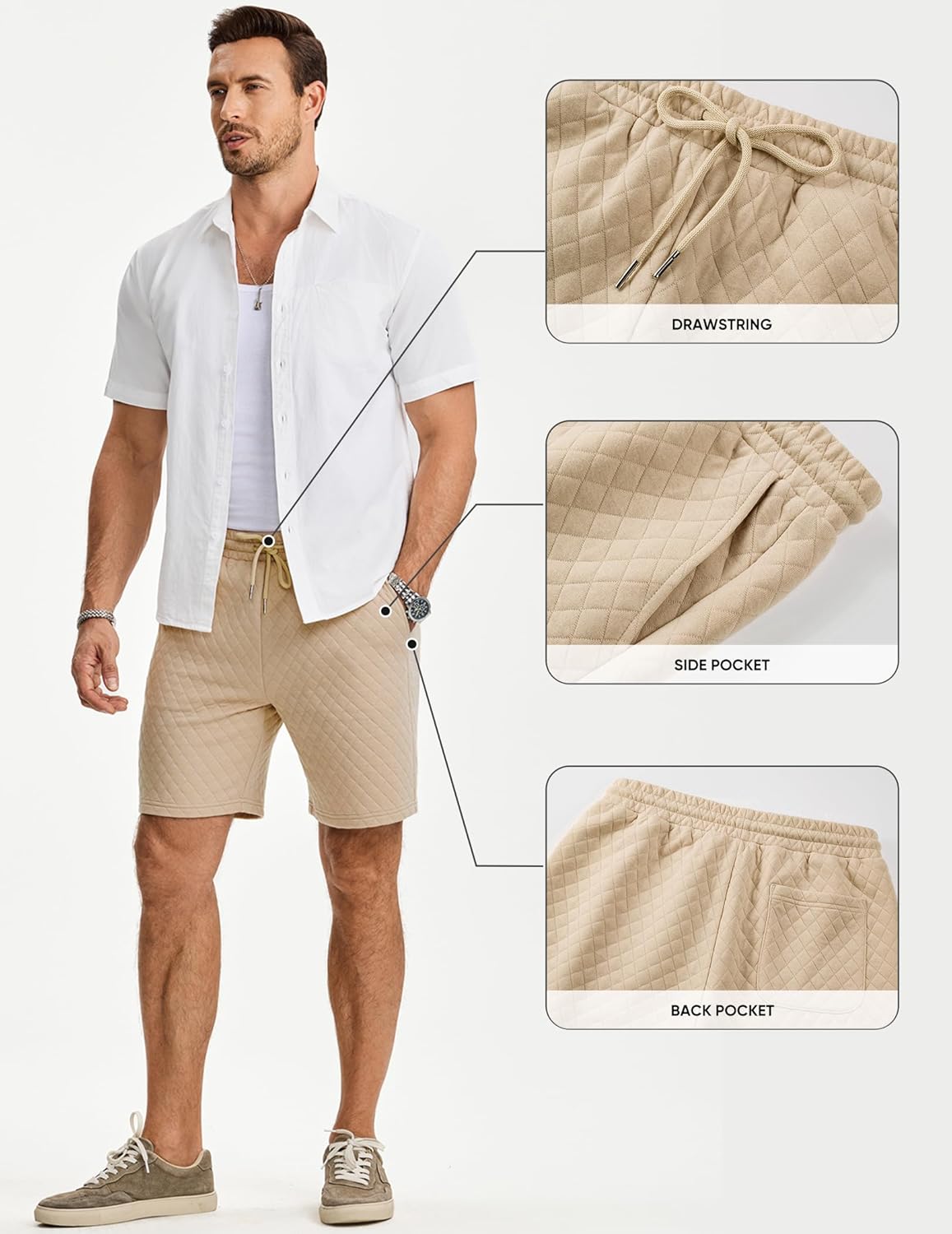 JMIERR Mens Casual Sweat Shorts Drawstring Summer Beach Stretch Quilted Shorts Workout Running - Image 7