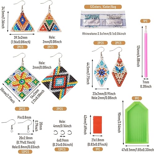 Miniatura 4 de Spritewelry Juego de 6 pares de aretes de pintura de diamantes, juego de aretes de arte de diamante con mosaico de mano 5D, aretes bohemios vintage,