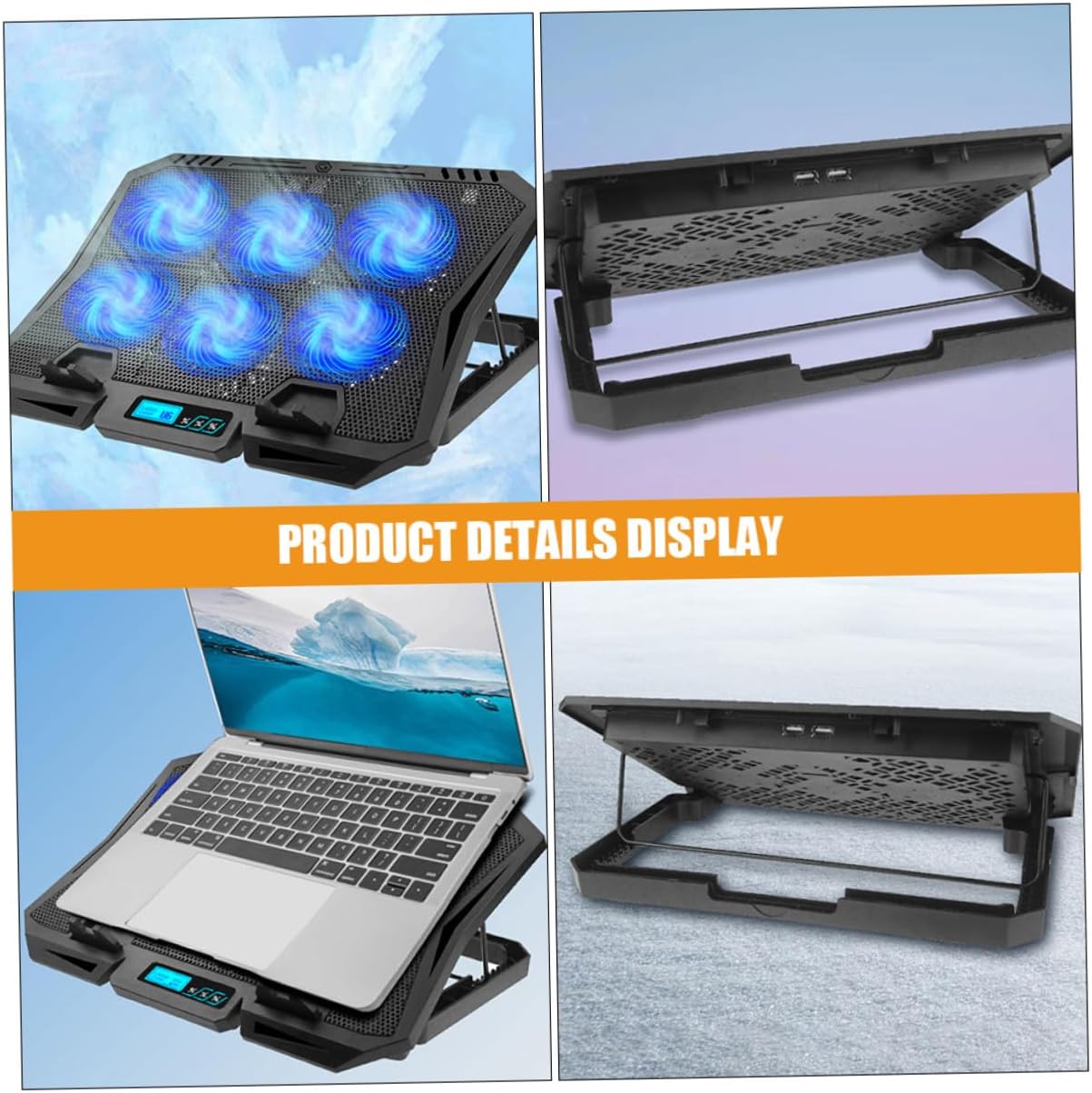 Uonlytech Laptop Cooling Pad 15.6-inch Silent Fan Cooler Stand with Adjustable Speed and Blue LED Light for Laptops, PC Cooling Base Compatible with Notebooks and Gaming Computers