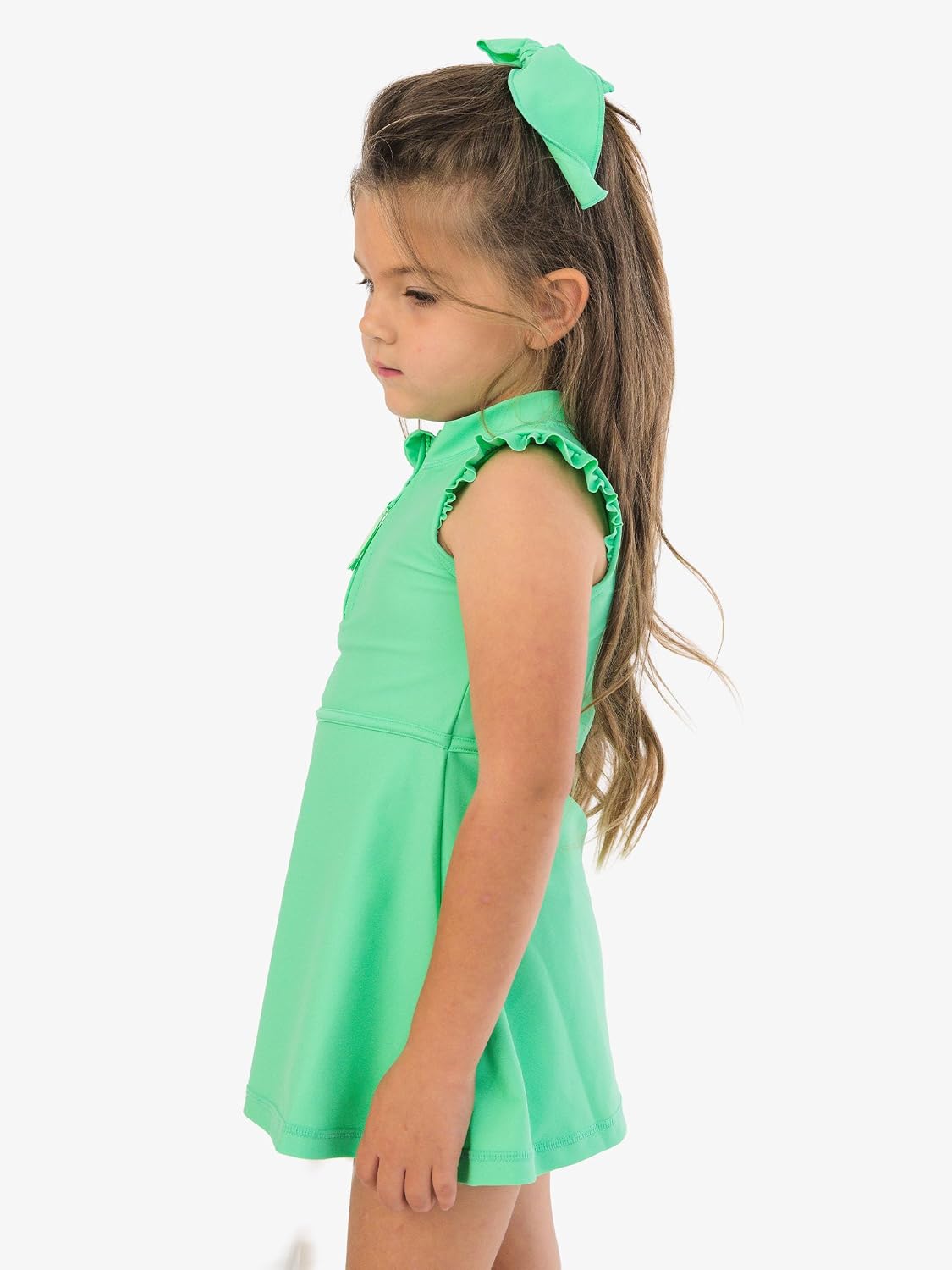 RuffleButts Girls UPF50+ Athletic Sleeveless Zip Ruffle Sleeve Active Dress