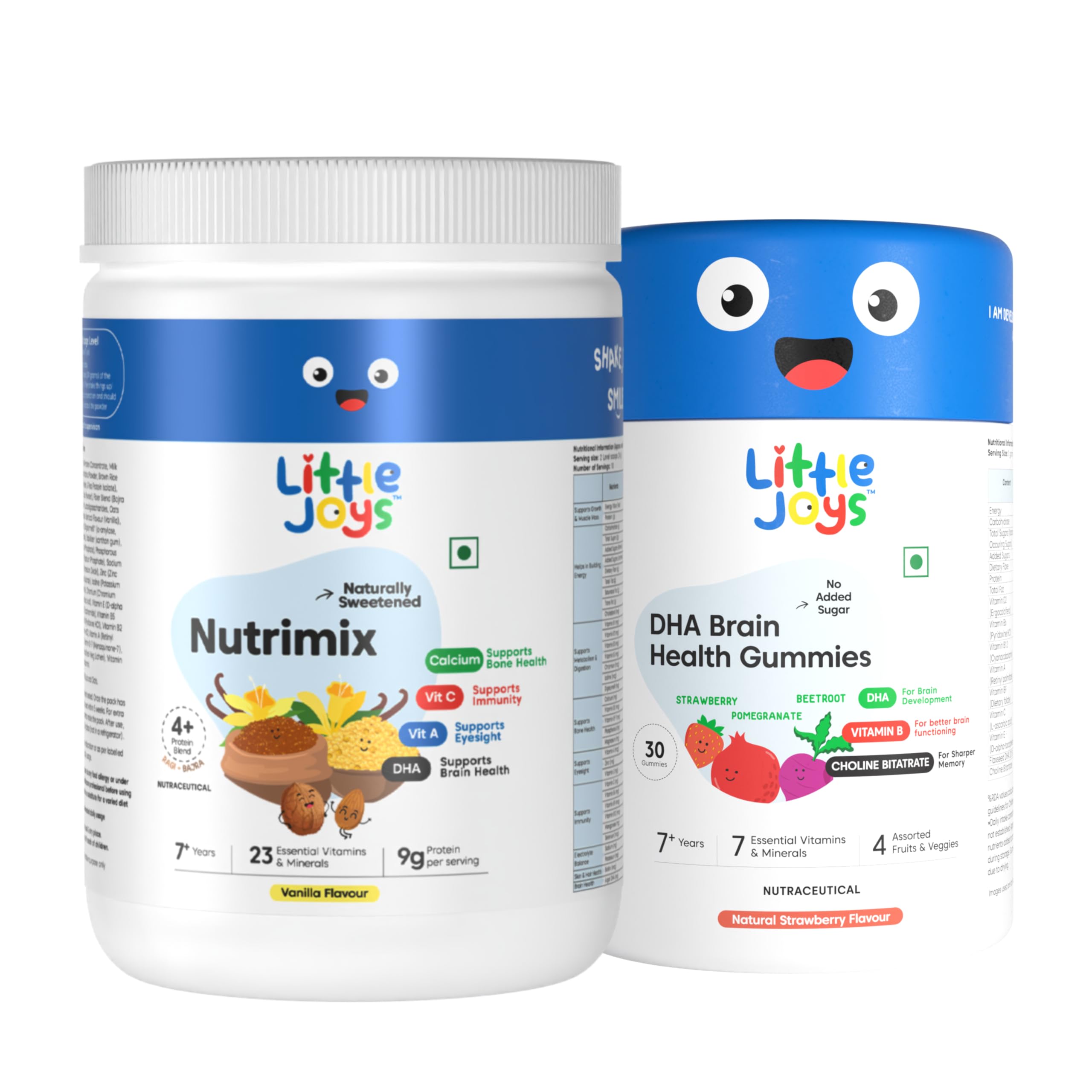 Little Joys Brain Development Kit (7-12 Years) | With Vanilla Nutrimix (350g) & Brain Health Gummies (30 day pack) | Omega 3 DHA-Packed Kit for Better Focus & Memory