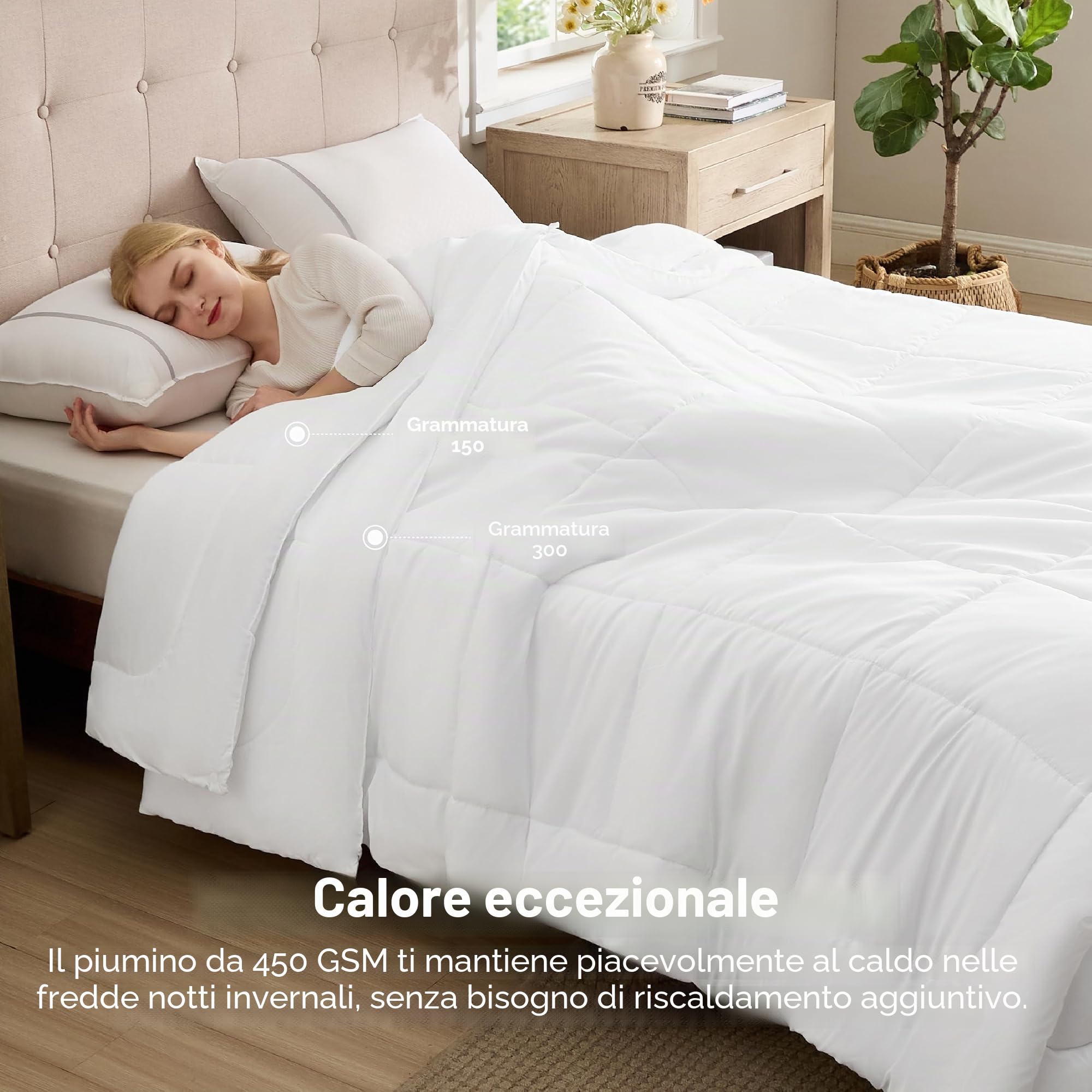 Bedsure Piumino Singolo 4 Stagioni 155x220cm - Piumone 2 in 1 Letto Matrimoniale 155 x 220, Trapunta Bianca in Microfibra Sintetica