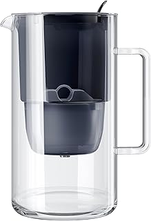 AQUAPHOR Glass – Wasserfilter Kanne aus robustem Glas, 2,5 l, inkl. 1× MAXFOR+ Filterkartusche, Schwarz