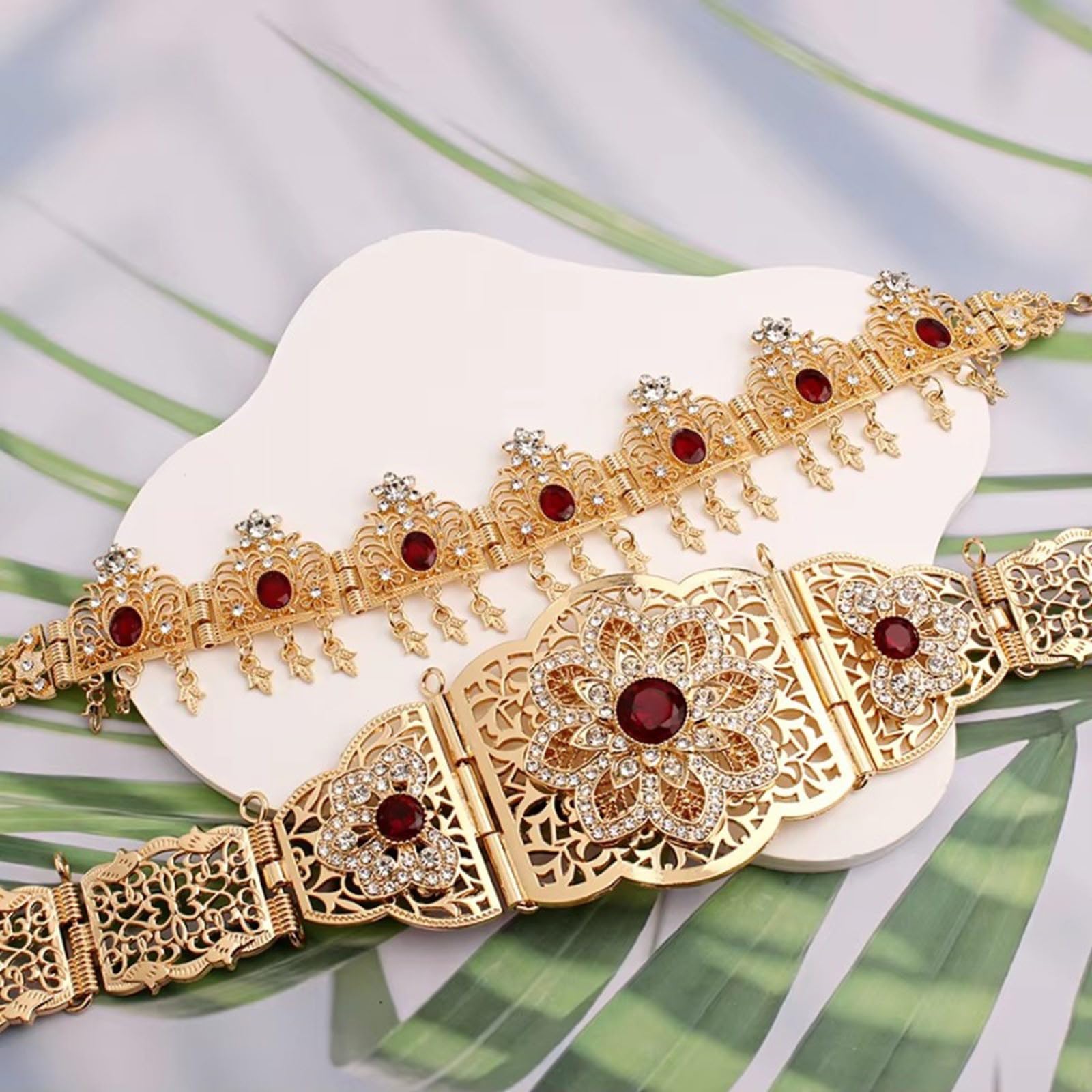 Conjunto de joyería nupcial marroquí Color chapado en oro para vestido de novia que incluye aretes con broche de cinturón en estilos árabes Conjunto de joyería de boda