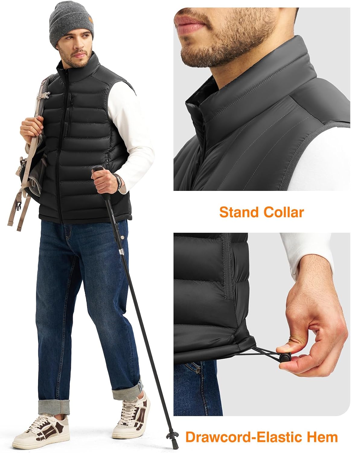 TBMPOY Men's Lightweight Puffer Vest Outerwear Puffy Winter Warm Zipper Outdoor Sleeveless Jacket for Running Travel - Image 4