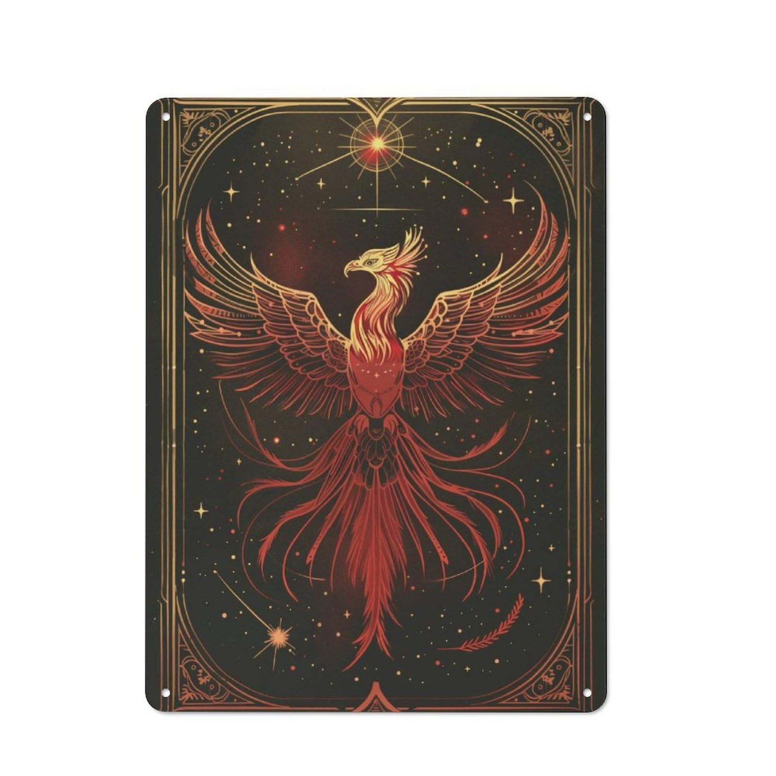 Junmoney Phoenix Rebirth Rustic Metal Sign 40X30cm For Hallway Wall, For Collectors Of Rustic Metal Wall Decor