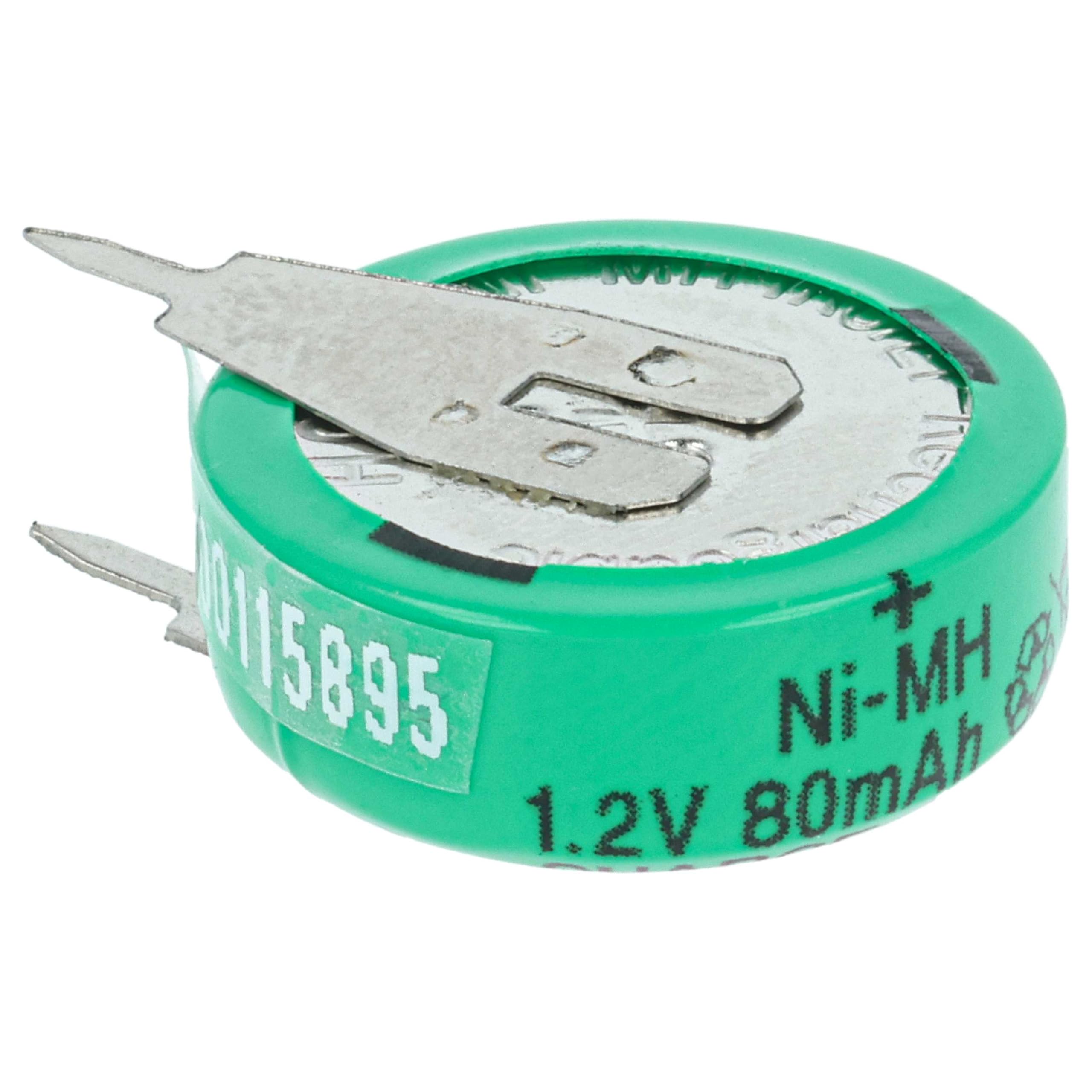 vhbw 100x NiMH Batería de botón de Repuesto Tipo 1/V80H 2 Pines 80 mAh 1,2 V Compatible para lámparas solares, etc.