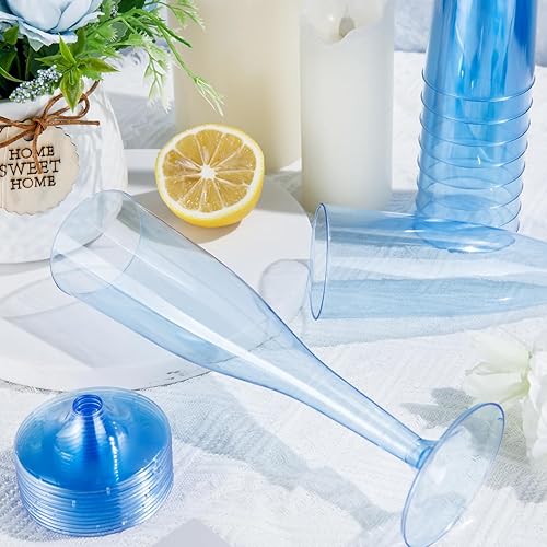 Vista 7 de WDF Paquete de 36 copas de champán de plástico azul transparente, 7 onzas, copas de champán azules, vasos de champán desechables para fiestas