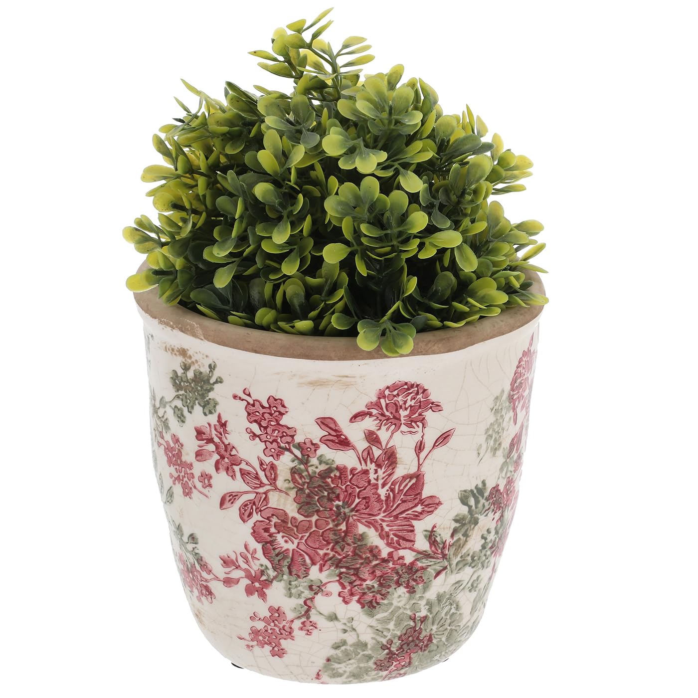 Shudehill Giftware Misty Garden Small Ceramic Planter, Pink Floral Crackle Glaze