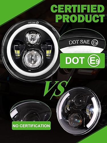 Miniatura 8 de UNI-SHINE Faro LED de halo verde de 7 pulgadas con haz alto y alto con señal de giro ámbar DRL 2 piezas de 7 pulgadas LED redondo H6024 faro LED