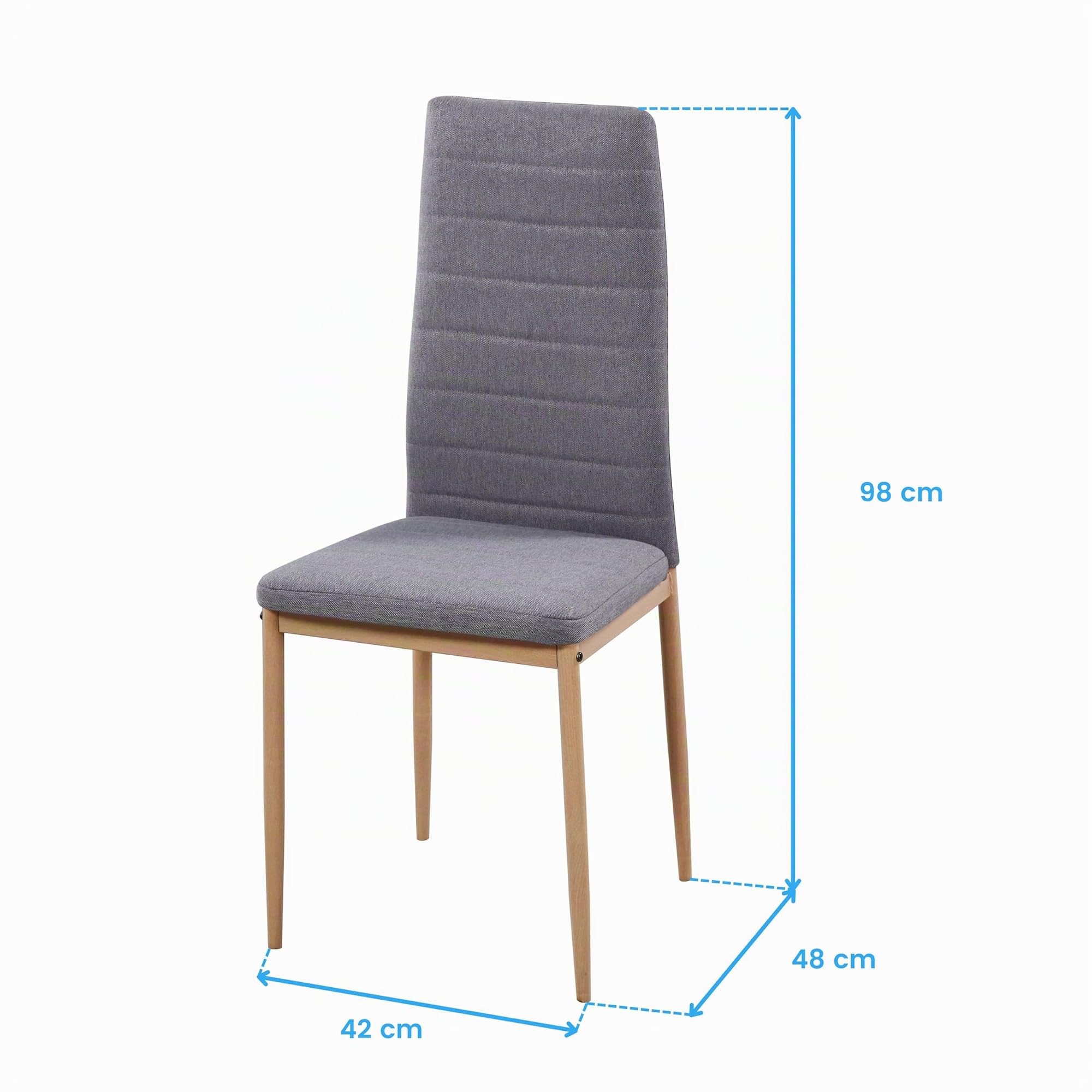 Miroytengo Pack 2 Sillas Comedor Cocina Salon Estilo Moderno Tela Color Gris Patas Metal Efecto Madera 98x42x48 cm