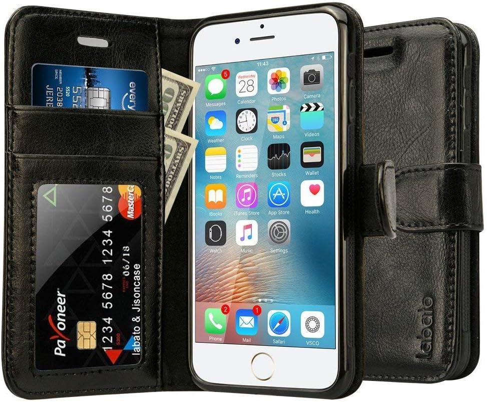 iPhone 6S Case, Labato 6S Magnetic Leather Wallet Stand Case Folio Smart Cover Flip Protective Case for Apple iPhone 6S iPhone 6 Black Lbt-I6S-07Z10