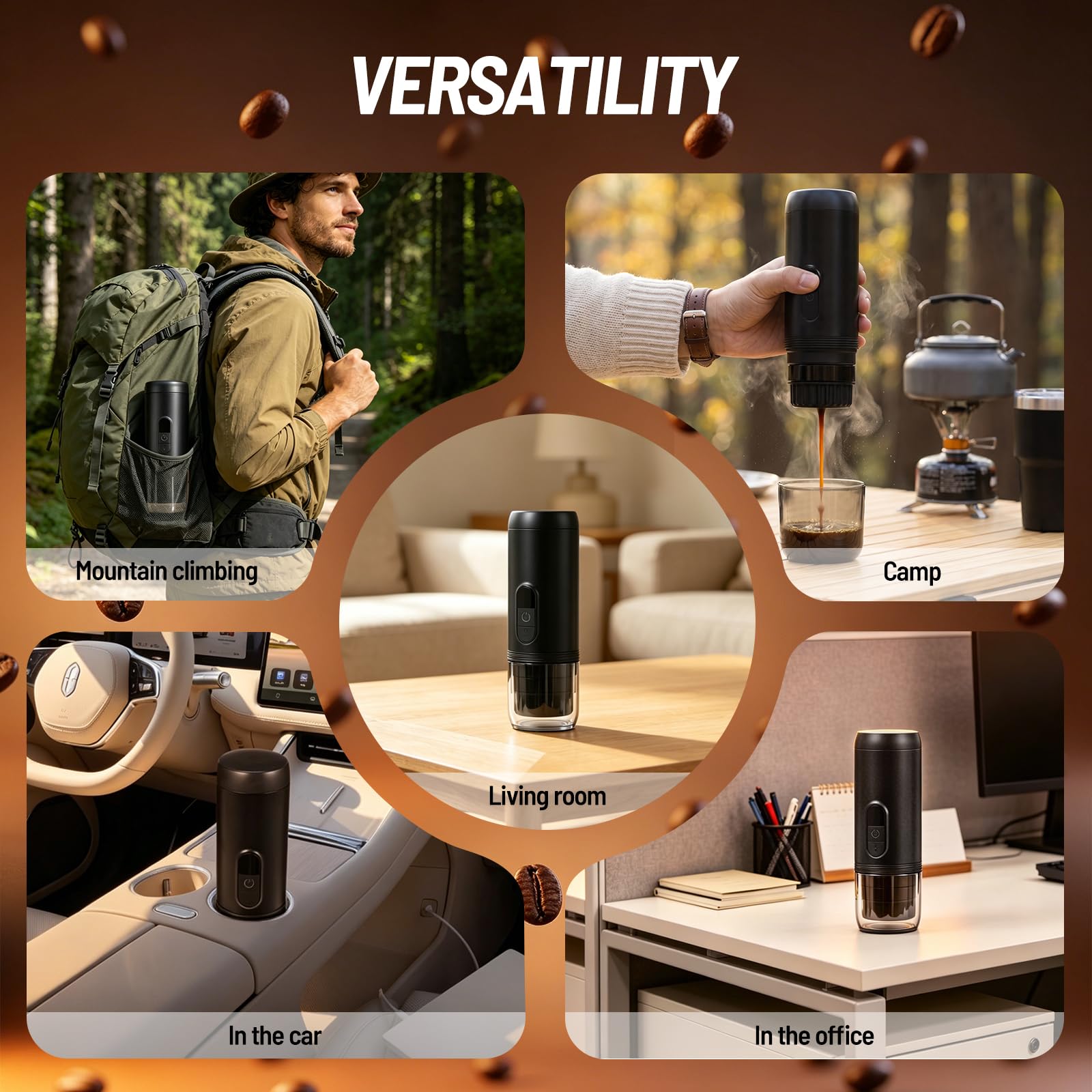 Cafetera Portátil Espresso,20 Bar Cafetera Portatil Capsulas Recargable Compatible con Cápsulas Pequeñas y Café Molido Autocalentamiento Cafetera Portátil para Viajes Acampada Oficina
