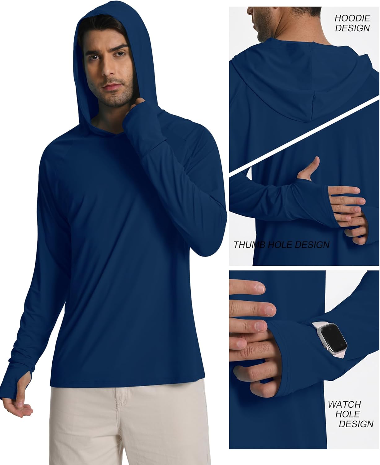 Hotfiary Mens Sun Protection Shirts UPF 50+ Long Sleeve Hoodie for Men UV Hooded Rash Guard Swim Shirts Running Hiking - Image 2