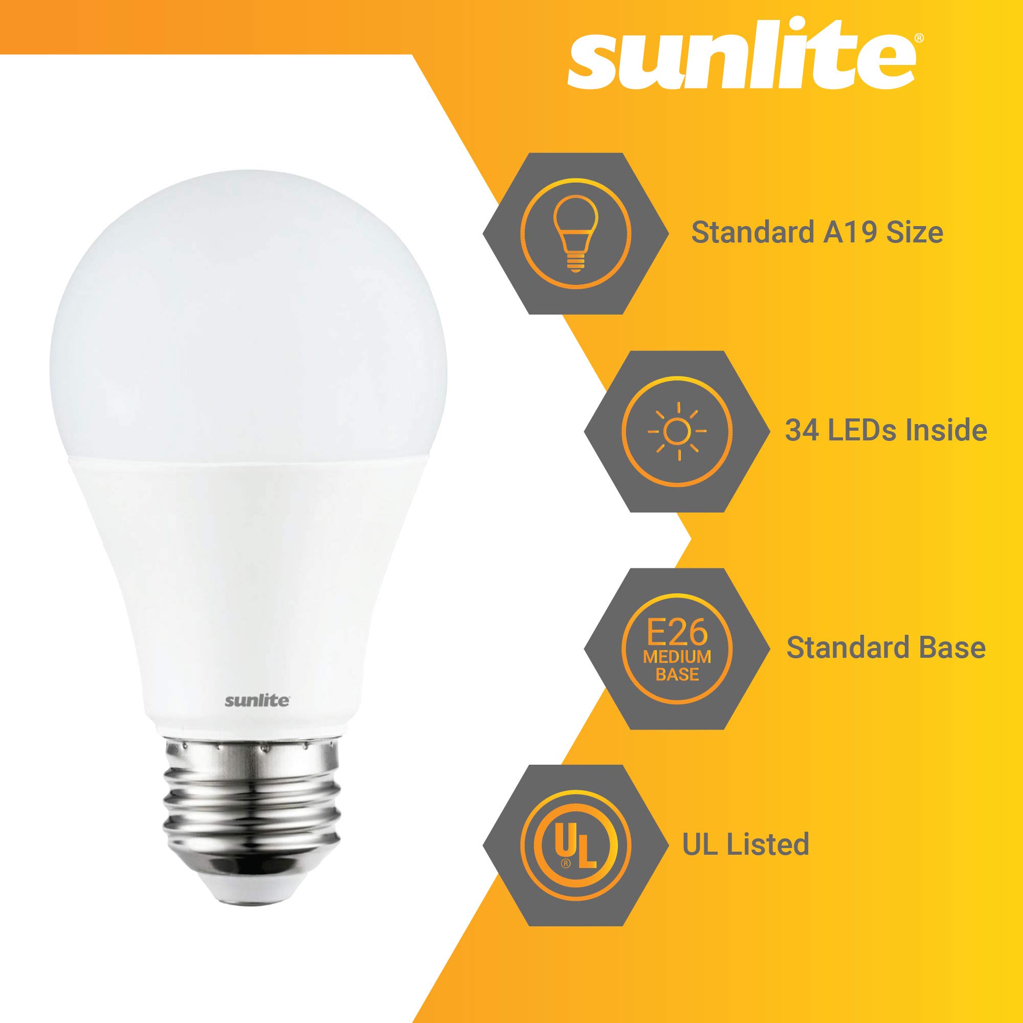 Sunlite LED A19 Bright Light Bulb Dimmable 14 Watt 100W Equivalent 1500 Lumens Medium E26 Base UL Listed — view 3