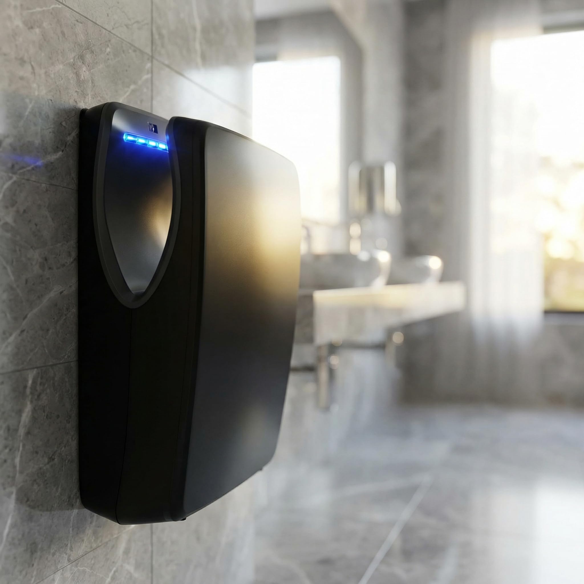 Secador de Manos Comercial Jofel Jet Smart de Alta Velocidad, Cortina de Aire Automática (540 Km/h, 1500W), Montaje en Pared con Filtro HEPA, Carcasa ABS Antibacteriana, Hecho en la UE, Negro Mate