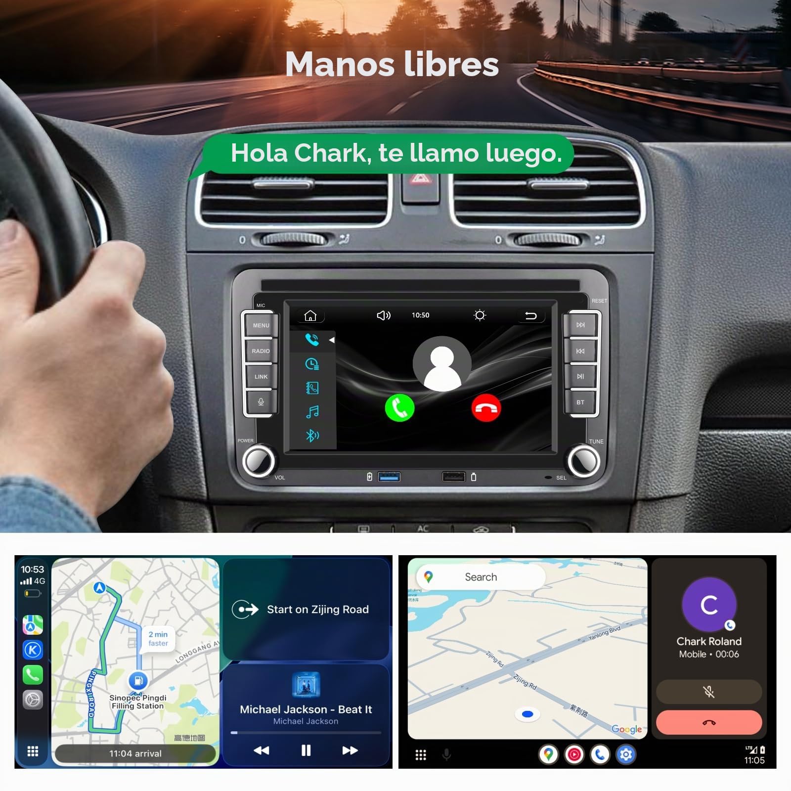 Radio de Coche Linux para VW Golf 5 6 Passat Polo RCD330 con CarPlay inalámbrico y Android Auto, Arranque en 2 Segundos, Controles físicos, Sonido de Calidad OEM, Plug & Play Puerto Quadlock