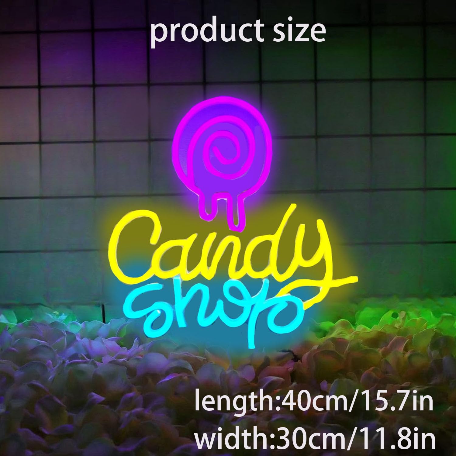Letrero de neón de caramelo para tienda de dulces, letreros de barra de dulces para decoración de pared, decoración de dulces de Halloween, letrero de neón iluminado, decoración de fiesta de caramelos