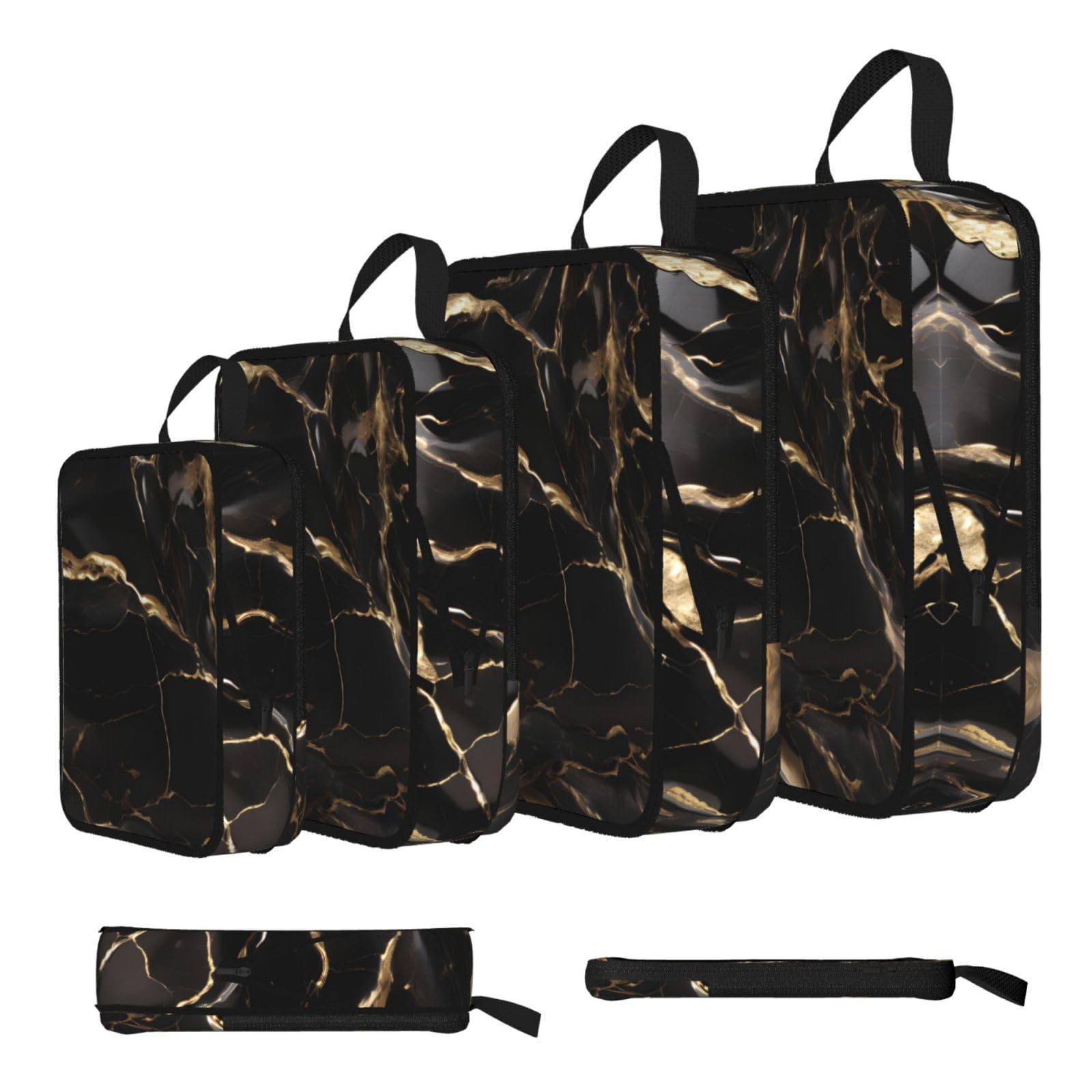 Black Gold Marble Compression Packing Cubes 4 Piece Set