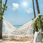 Hamac brésilien double Hamac doux confortable tissu Toile de coton Hamac suspendu Portable Hammock deux personnes Hammock Bed Boho Hammock Fringe Grand pour les adultes Cour arrière Voyage