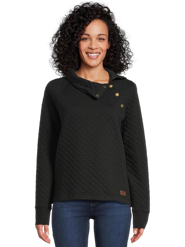 Black L.L.Bean Quilted Sweatshirt Pullover Snap Neck