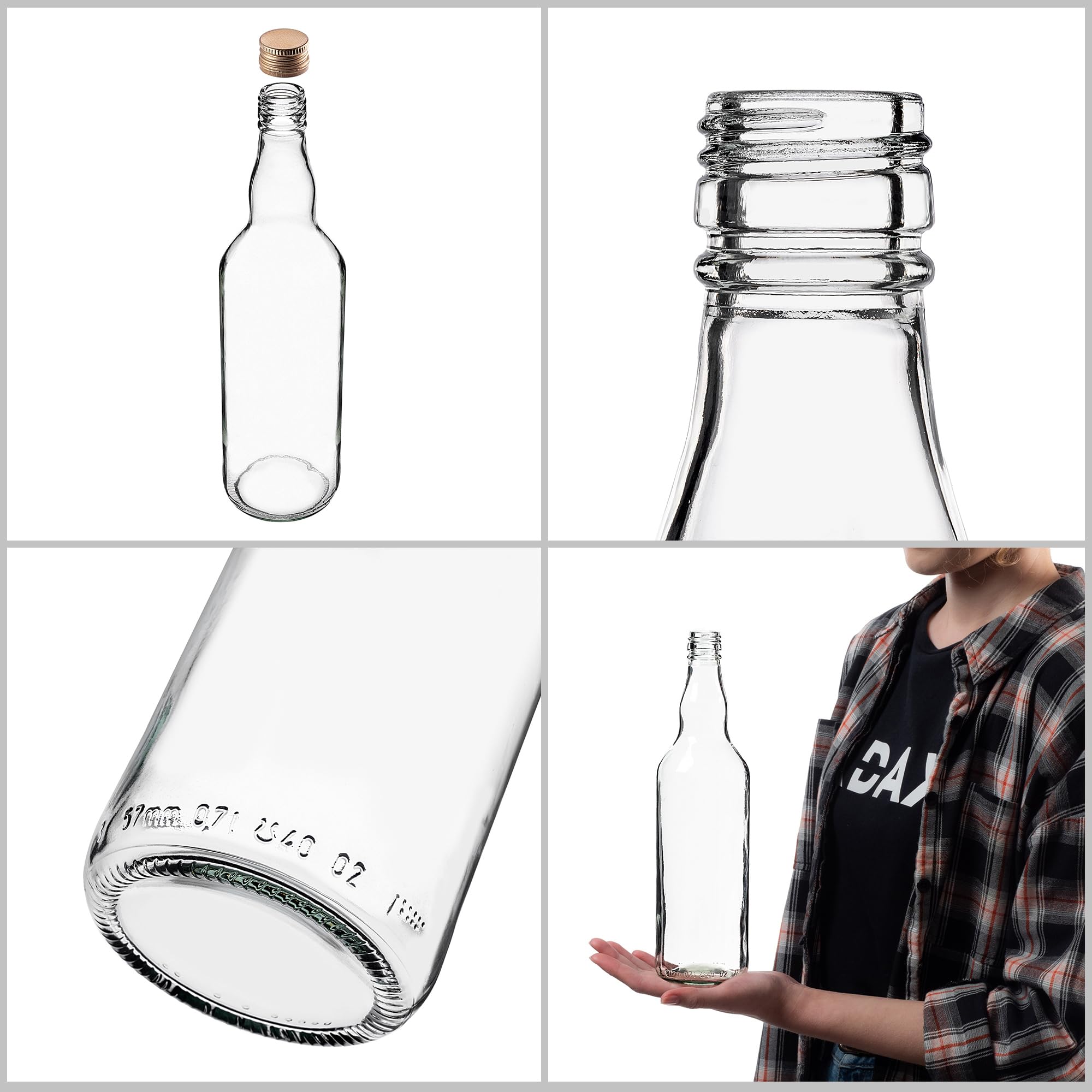 KADAX Botellas de vidrio para llenar, 700 ml, 40 unidades, botellas de licor vacías con tapón de rosca, botellas de licor, botellas de enebro (oro)