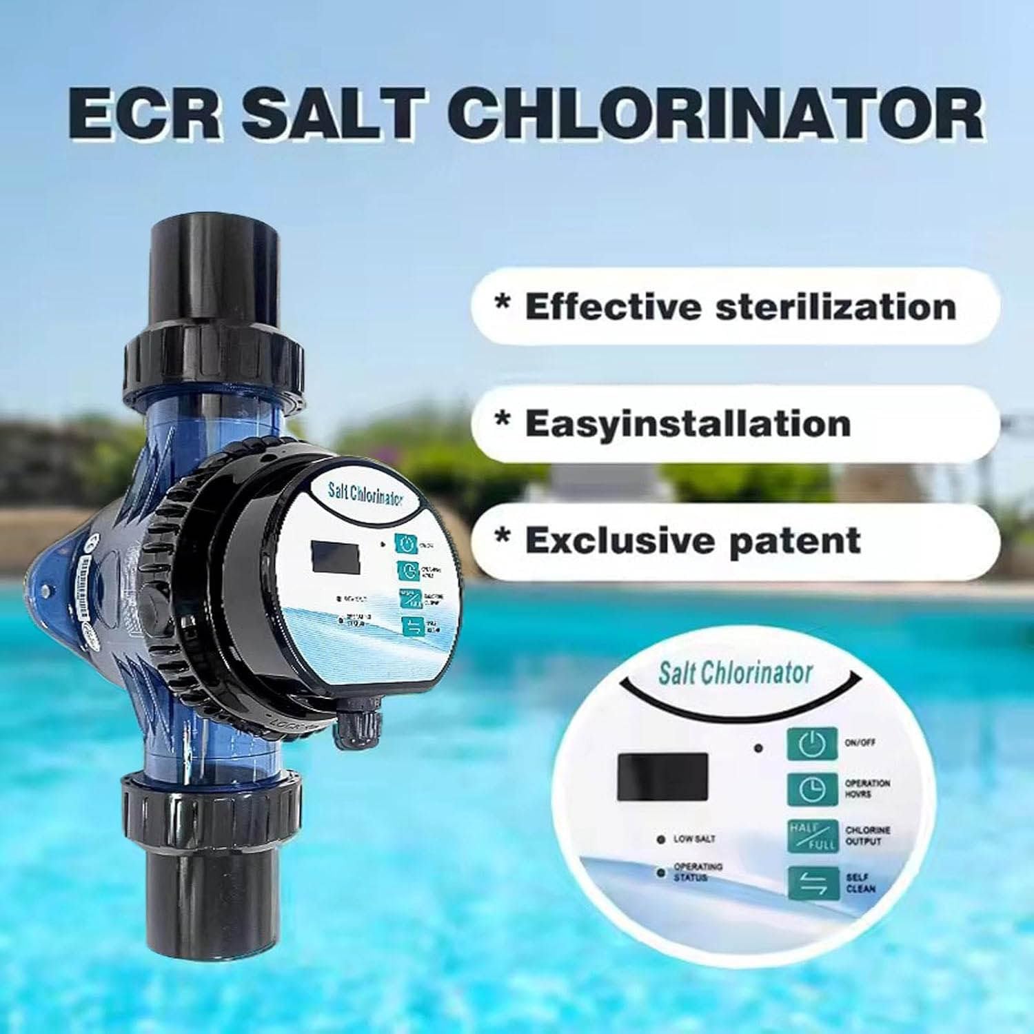 Purificador de Piscina por electrólisis Natural Ajustable. Olvídate del Cloro Manual: mantén el Agua cristalina Todo el año, Tanto en Interiores como en Exteriores. 2g