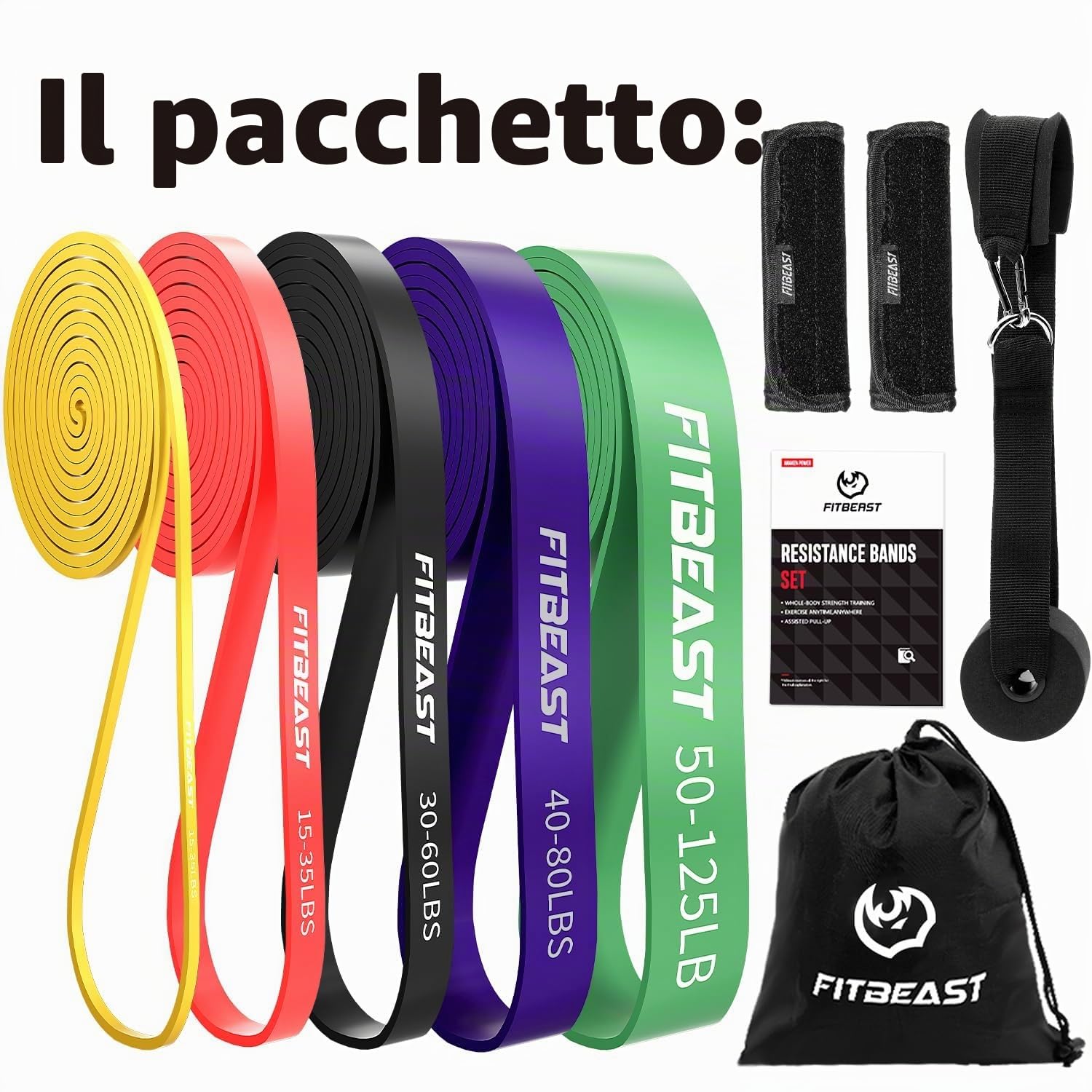 FitBeast Bande di Resistenza Pull Up Assist Band Set, Fasce di Allenamento per Powerlifting, Tonificazione Muscolare, CrossFit, Yoga, Allenamento di Forza