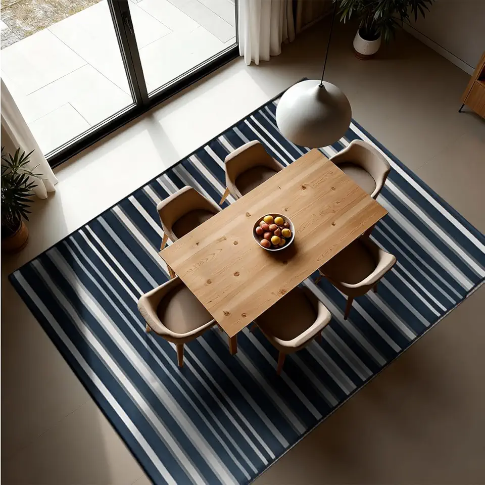 1 Tapete Sala de Jantar Mesa Grande 150X200 Js Do Li Vr (M20 Azul - Listrado Geométrico Moderno)