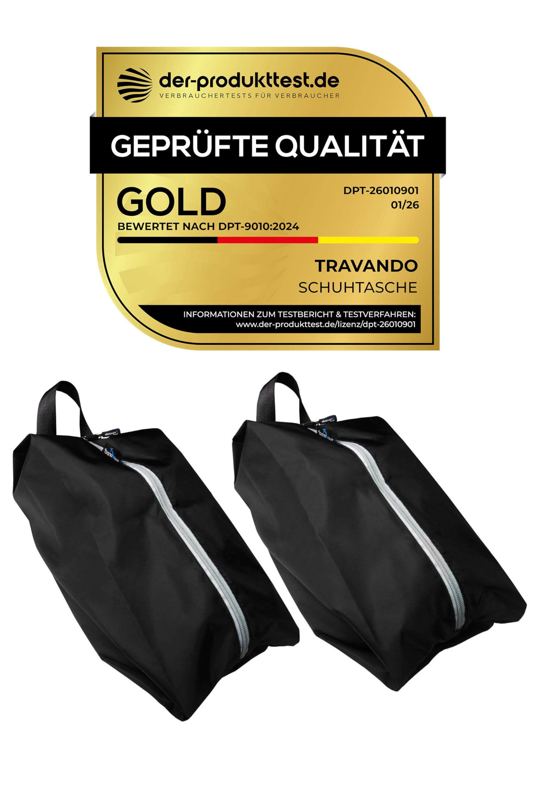 TRAVANDO Set da 2 sacchetti porta scarpe – sacchetti impermeabili per viaggio – sacchetto per scarpe resistente allo sporco, ideale per scarpe da viaggio e vacanze (Nero)