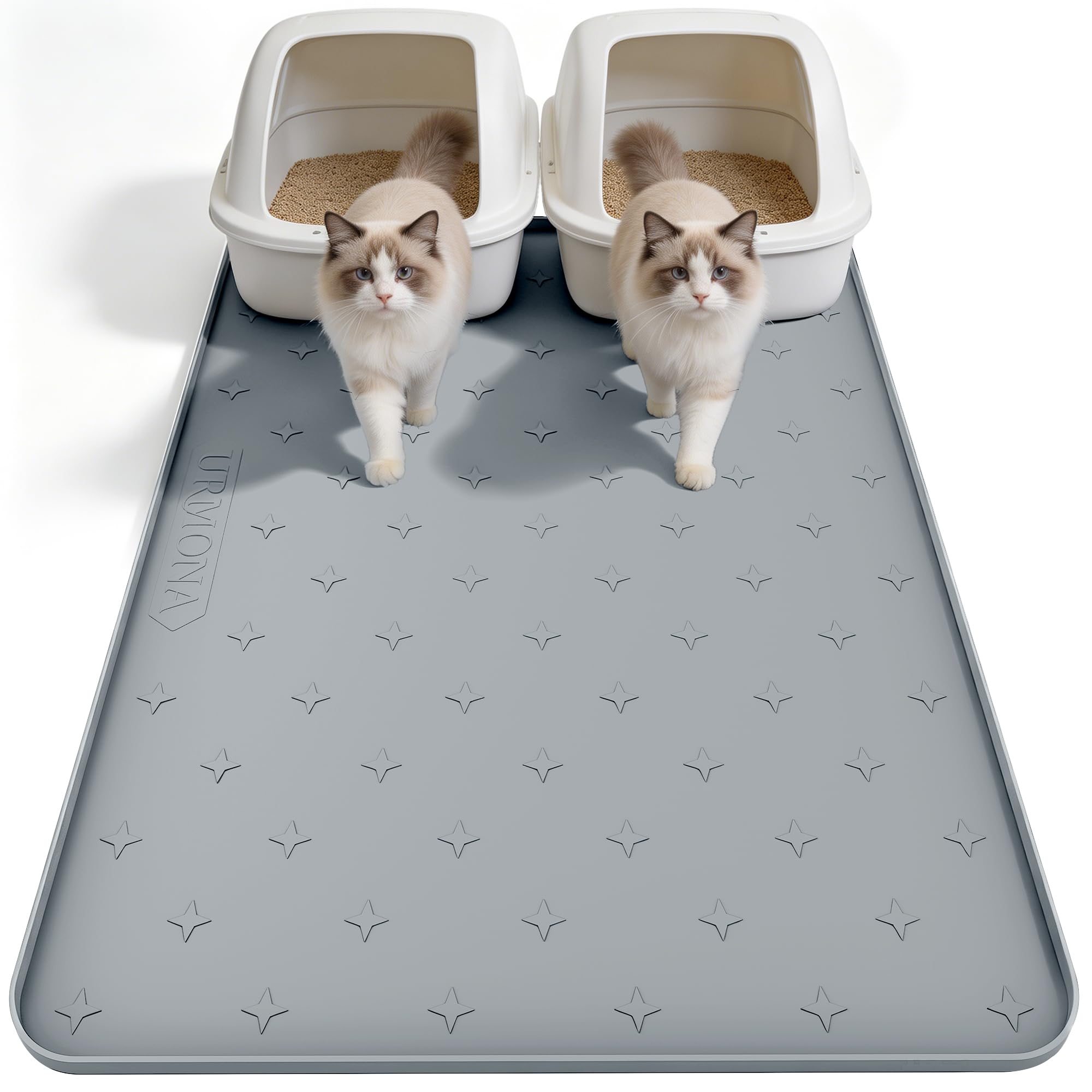URMONA Tapis Gamelle Silicone Chien & Chat, Bords Relevés, 76 x 102 cm | Base antidérapante, protection sol imperméable, retient eau et croquettes, entretien facile, espace repas propre (Gris clair)