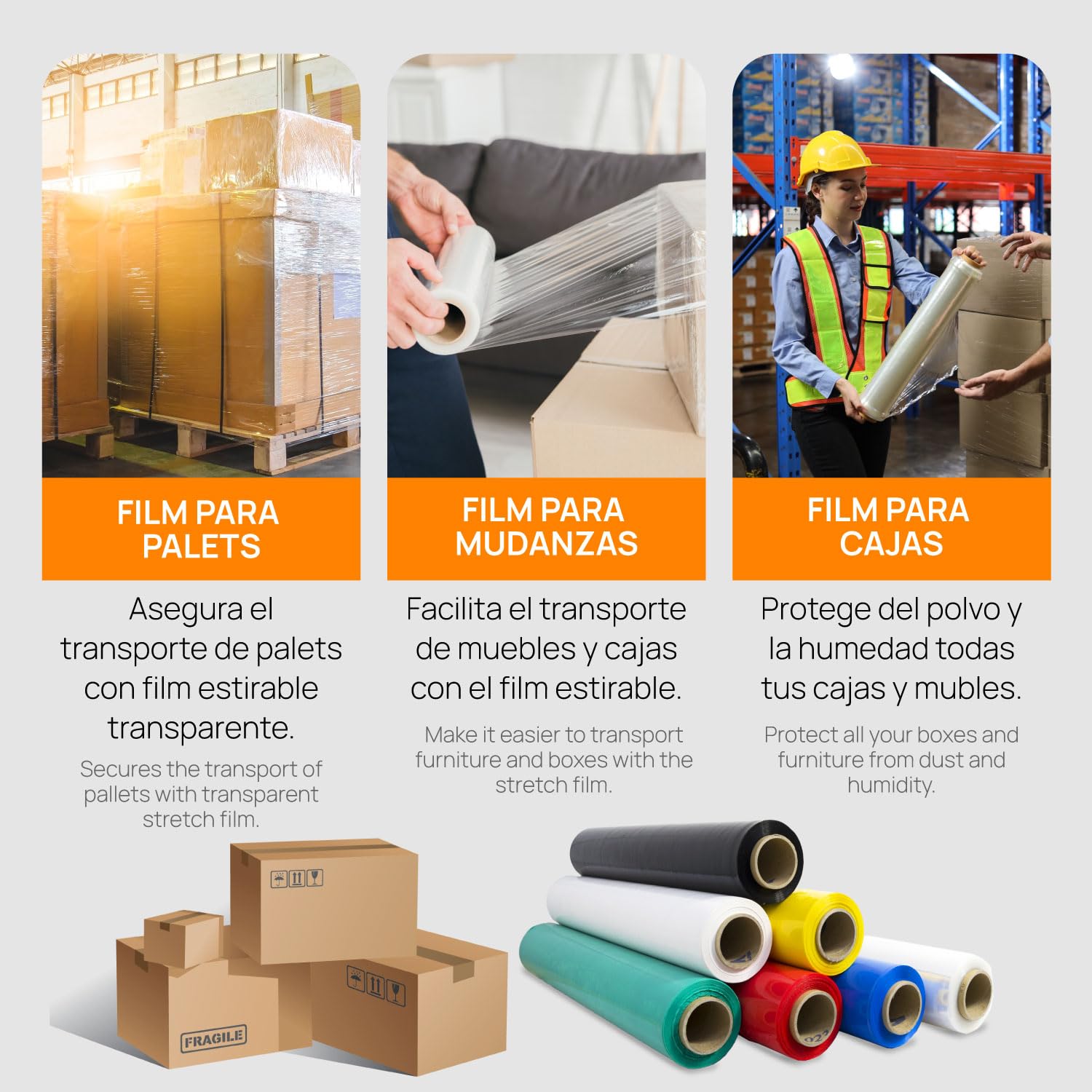 Film Blanco para Embalar, Film, Papel Film, Rollo de Plastico Protector Muebles, Cajas Mudanza, Plastico Cubretodo 50 x 110 m estirables - SIDI (1 und, Blanco)