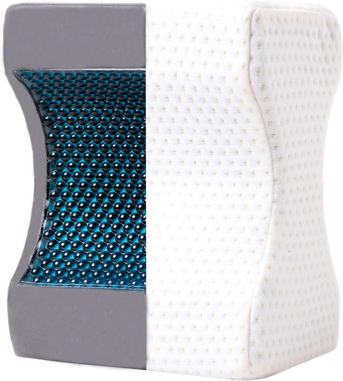 JUMEIHUI Cooling Knee Pillow by Side Sleepers for Sciatica Relief, Back Pain, Leg Pain, Pregnancy, Hip and Joint Pain. Memory Foam with Cooling Gel (Removable and Washable Cover)
