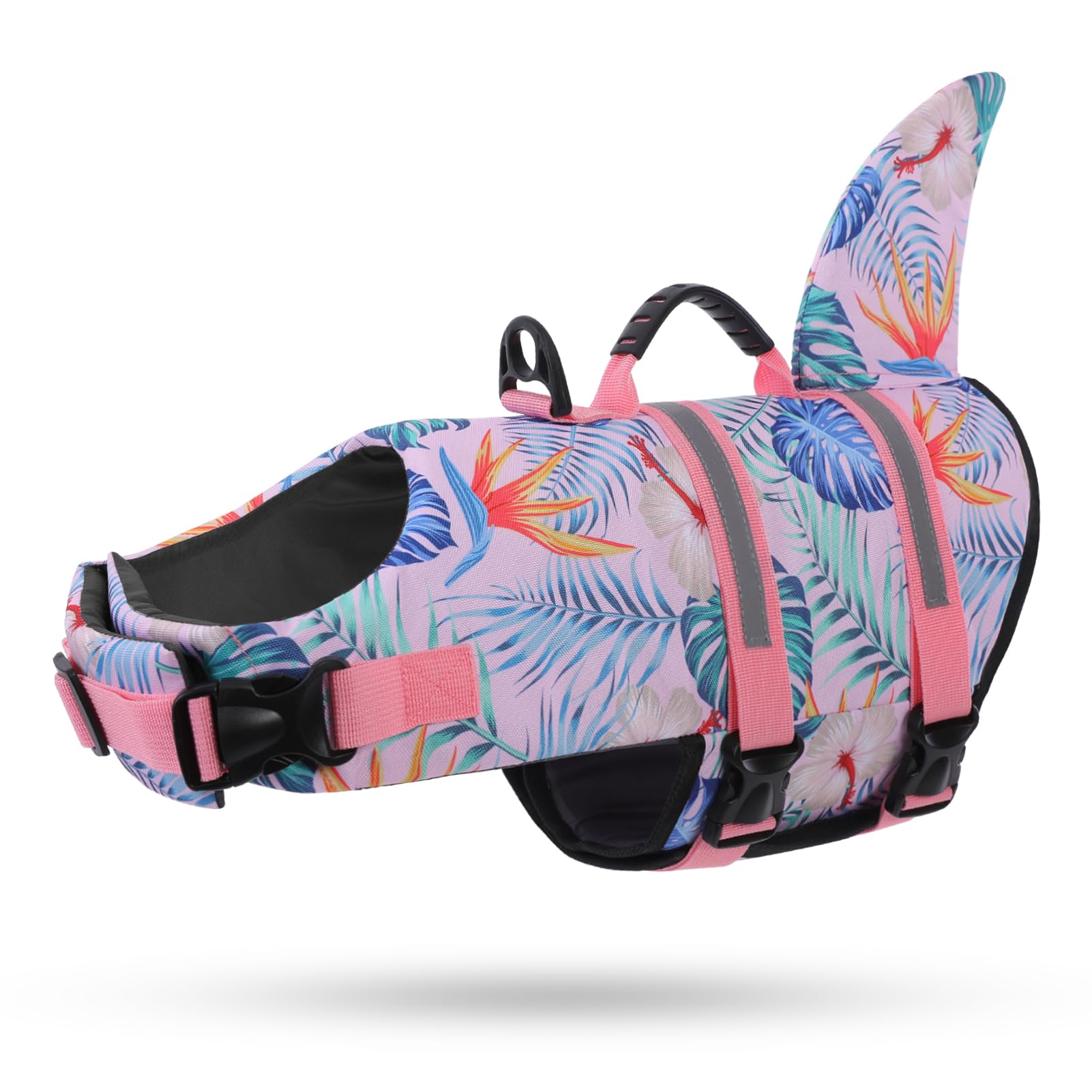 Queenmore Salvagente Per Cani, Regolabile, Ripstop Giubbotto Salvagente Cane Taglia Media Per Bassotto, Bulldog Francese, Staffordshire Terrierper Kayak, Barche, Nuoto, HawaiiPink,M