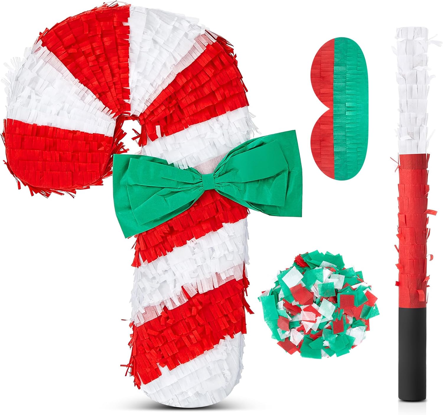 Syhood 19.7 Inch Christmas Candy Cane Pinata with Stick, Blindfold and Confetti for Adult Holiday Xmas Birthday Anniversary Decoration Party Supplies