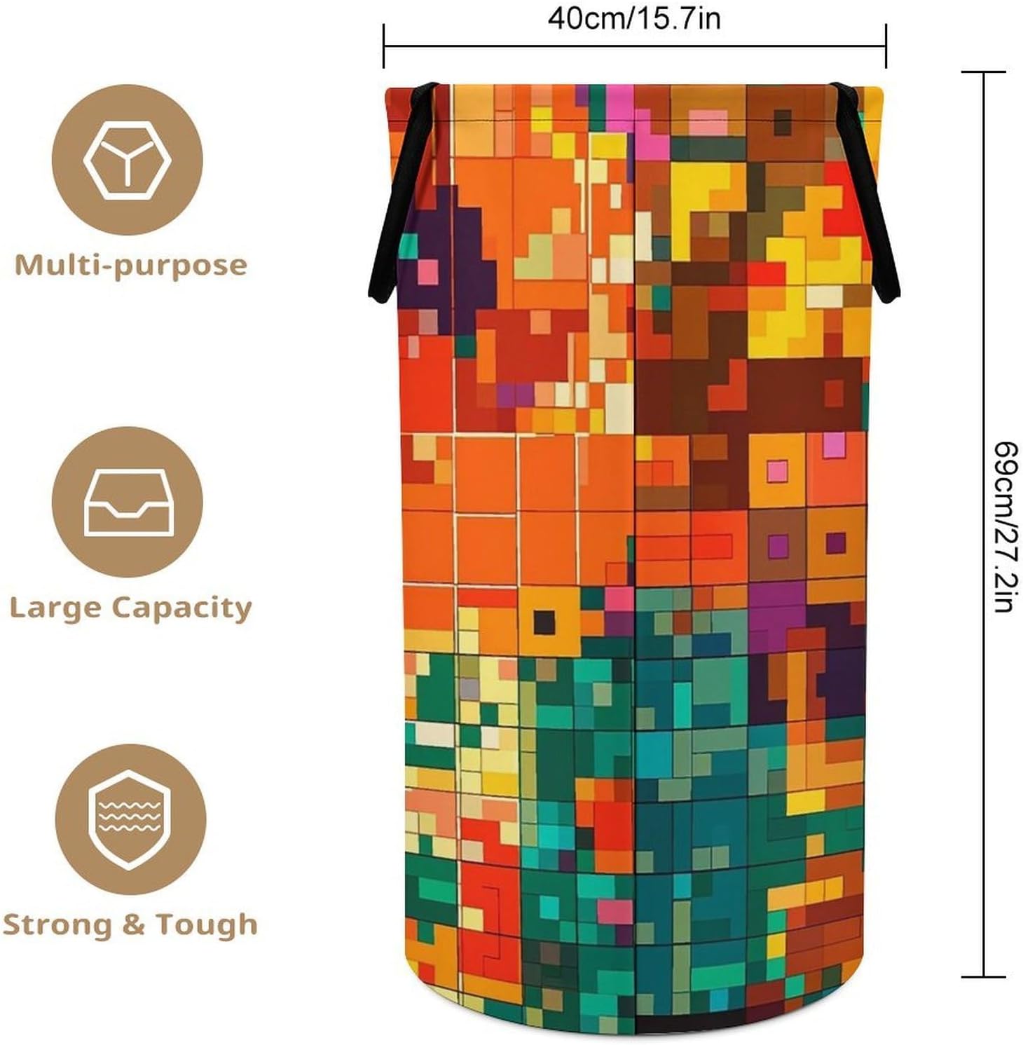 Pixel Art PatternLaundry Hamper Storage Basket | Large Dirty Clothes Bag for Easy Carry Handles,Large Clothes Basket with Handles,Organizer for Bathroom Bedroom