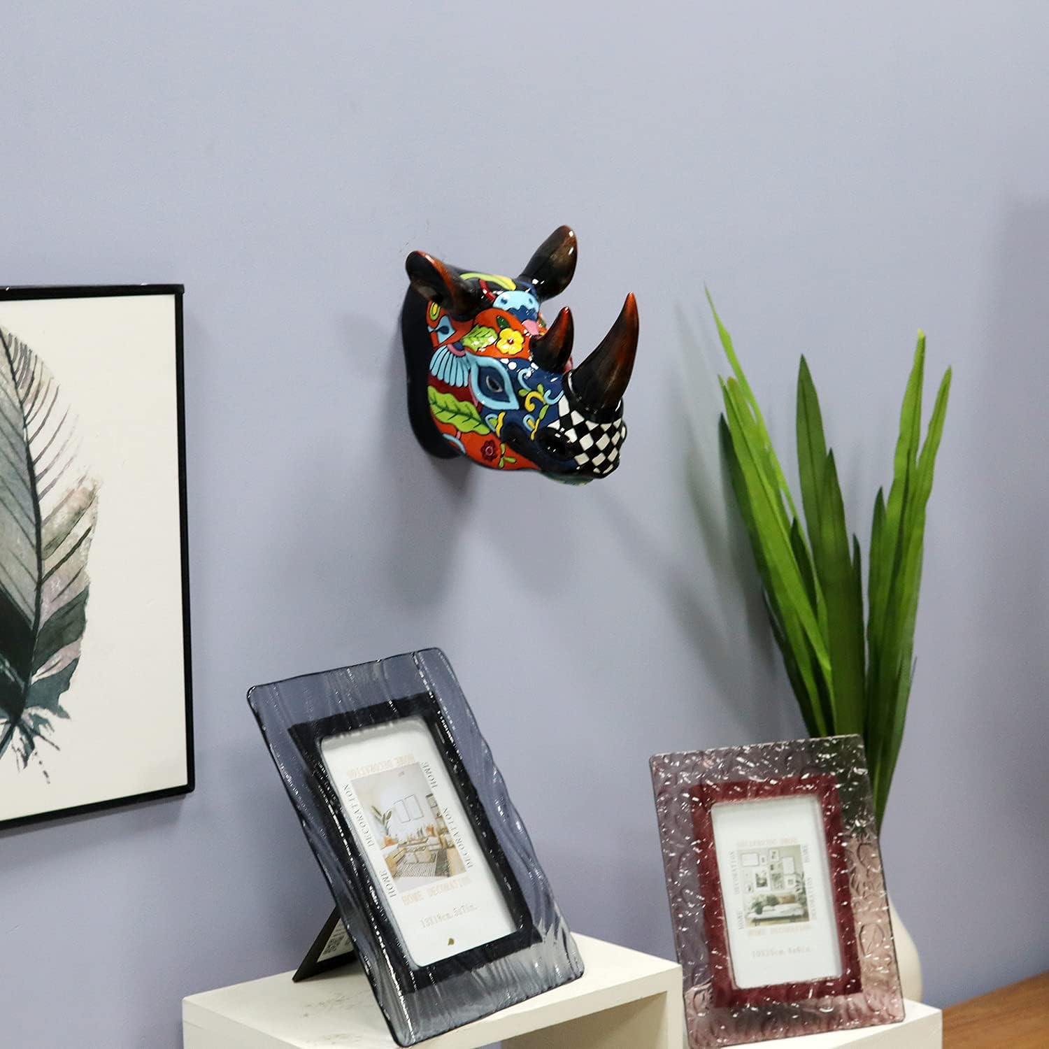 LiffyGift Rhinoceros Head Wall Decor Indoor Resin Animal Wall Sculpture Outdoor Statue Hanging Decoration for Living Room, Bedroom,Garden : Home & Kitchen