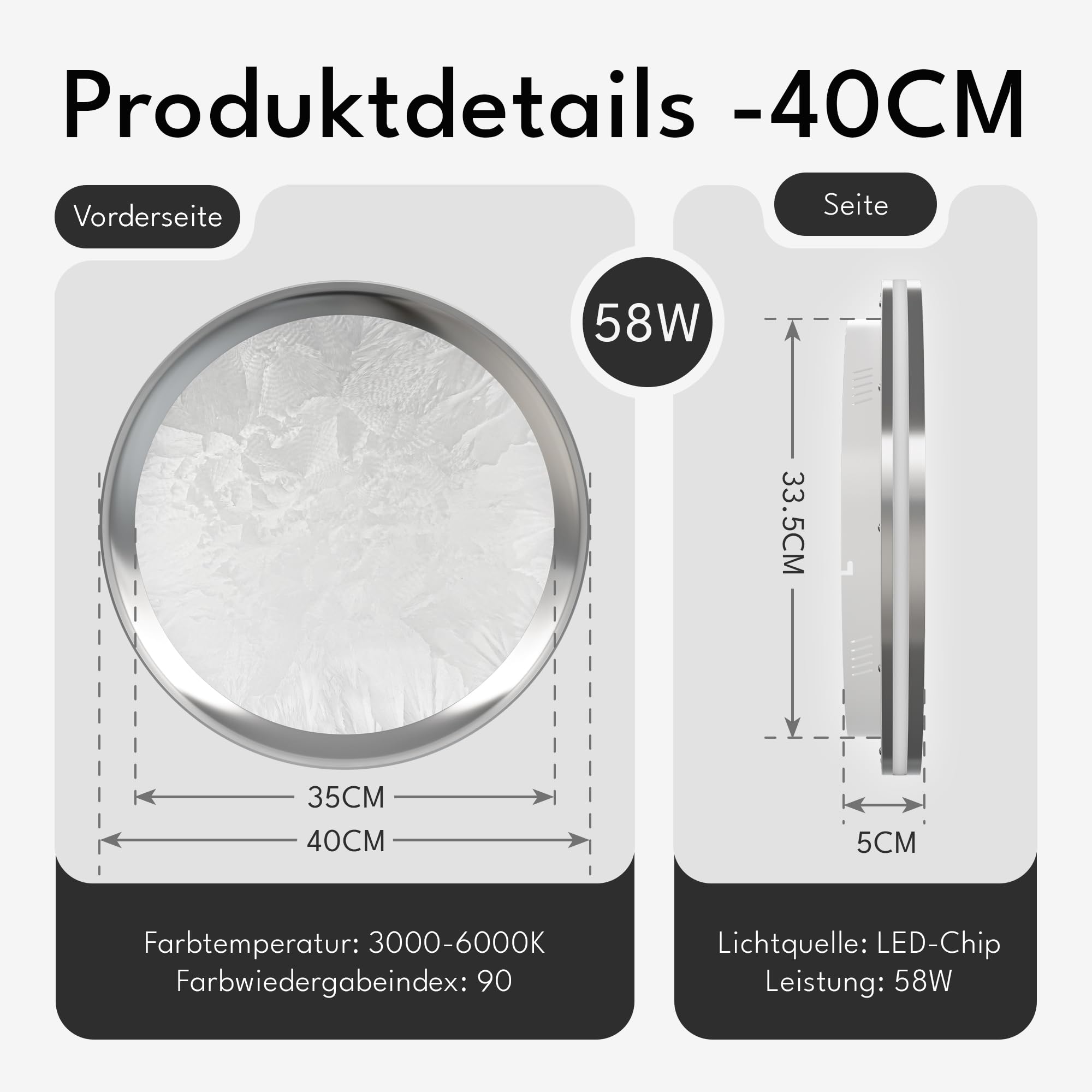 LED Deckenleuchte Moderne Rund Deckenlampe dimmbar 58W Ø40cm Wohnzimmerlampe Weiß Eisblumen-Deckenbeleuchtung Schlafzimmerlampe für Wohnzimmer Schlafzimmer Küchen Bürolampe Flurlampe Decke