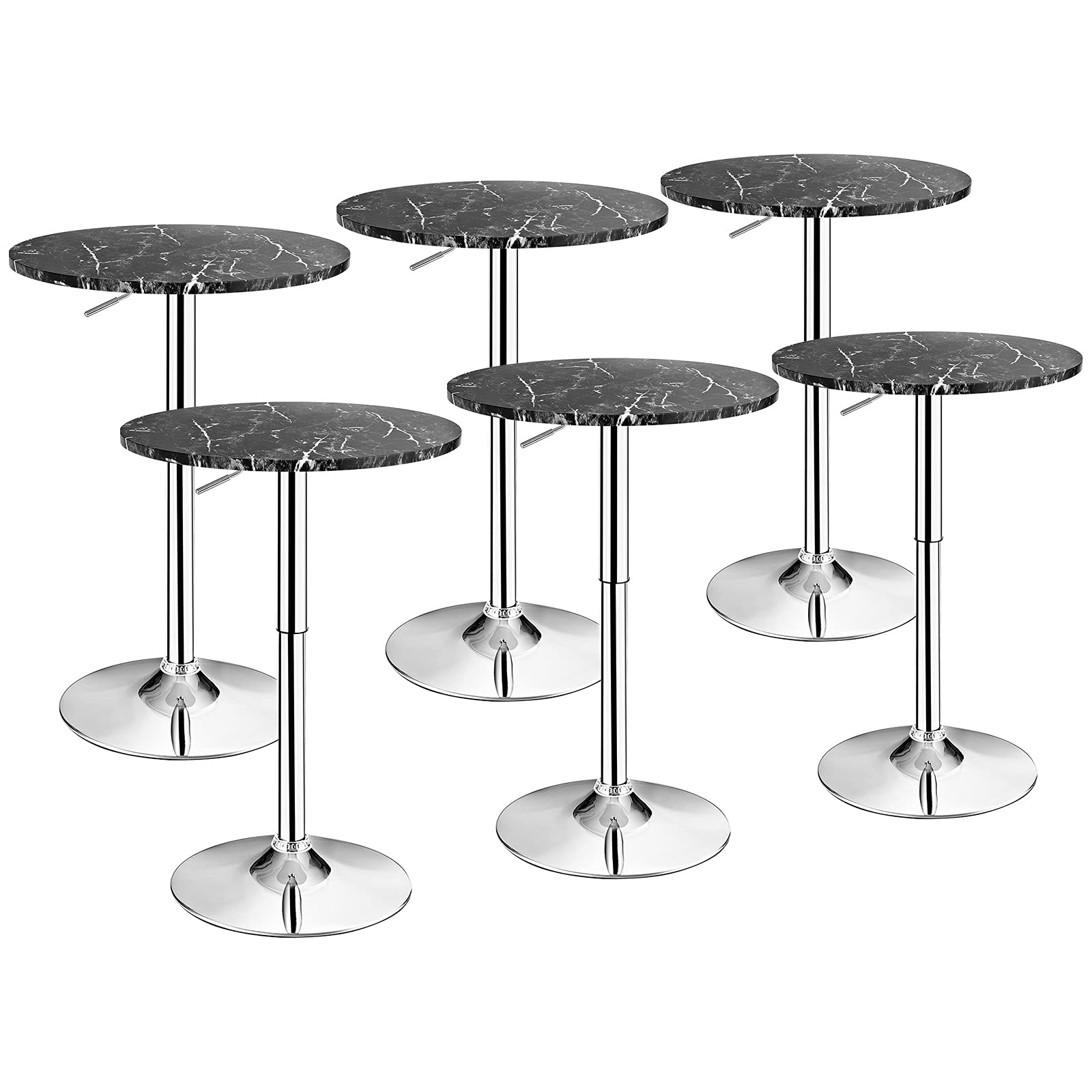 Giantex Round Pub Table Height Adjustable, 360° Swivel Cocktail Pub Table with Sliver Leg and Base for Home, Office Bar Table(6, Black)