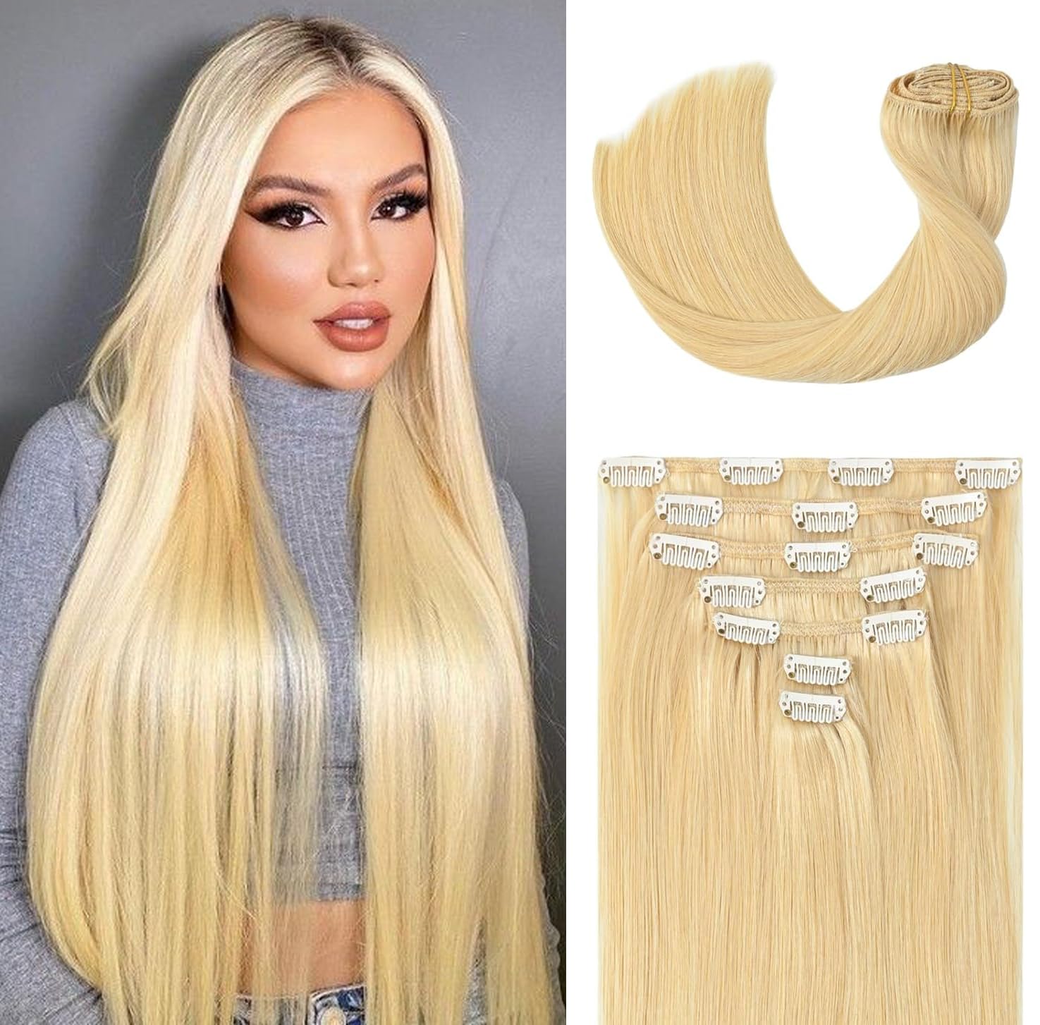 WindTouch Clip in Hair Extensions Human Hair, 15 Inch 75g #4 Medium Brown Hair Extensions for Women Real Human Hair Clip in, Remy Human Hair Extensions Clip ins, Soft Natural Straight — view 13