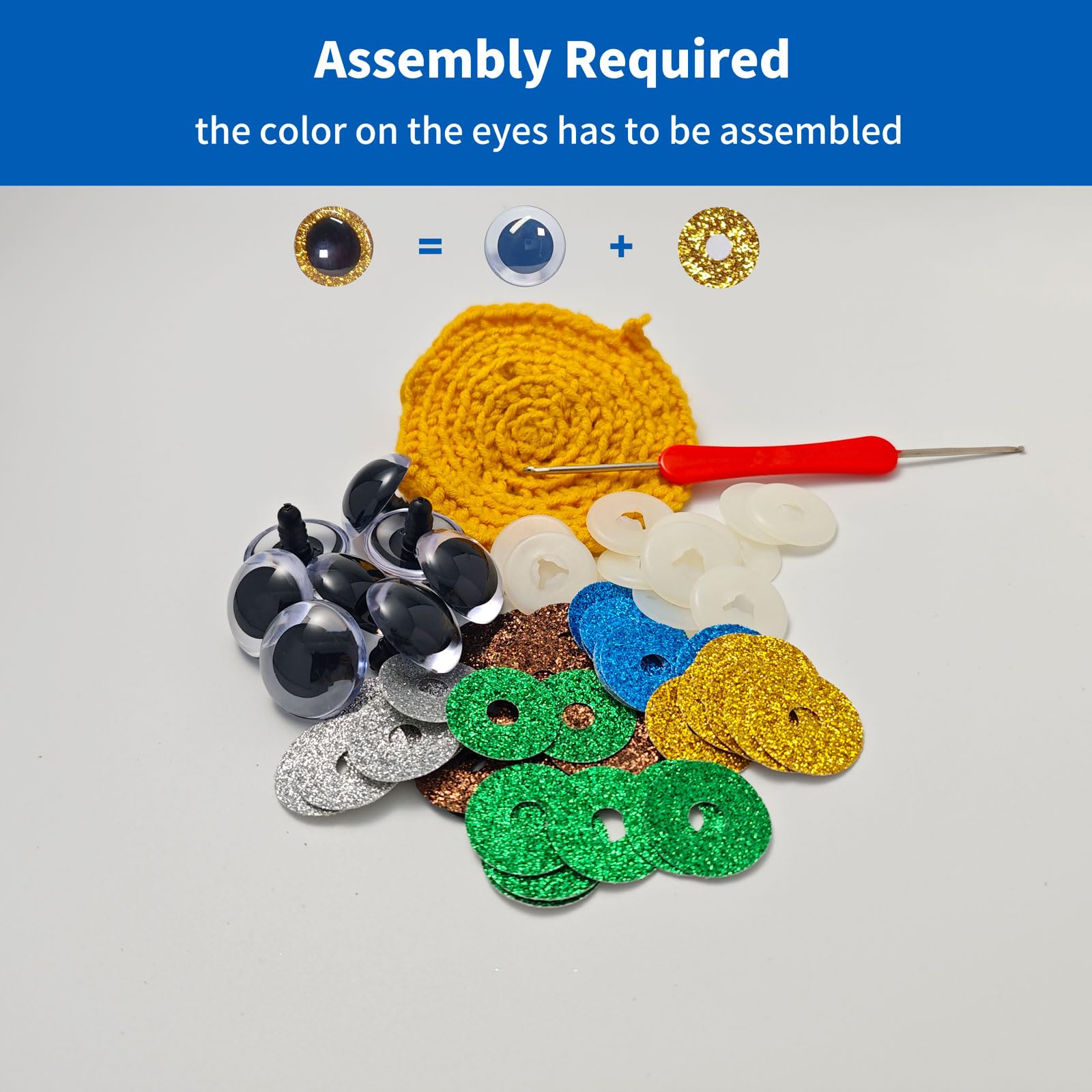600 Occhi Di Sicurezza Per Amigurumi - Kit Occhi In Plastica Nera Con Rondelle - Misure 8-16 Mm - Forniture Uncinetto E Maglieria
